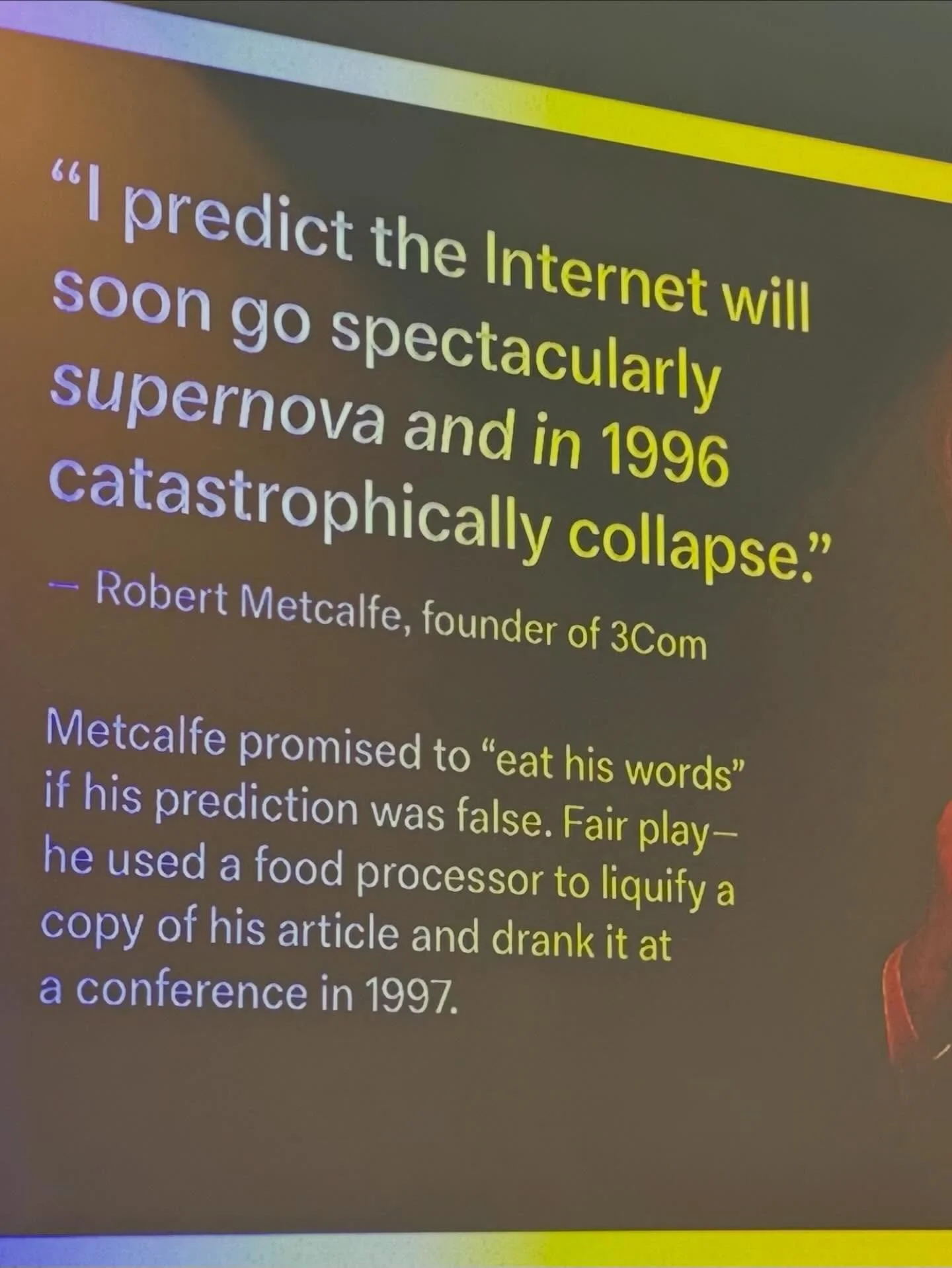 At a Delta Air Lines presentation about their innovation group, The Hangar.

Interesting question: If a 100-year-old company is consistently focused on innovating for &ldquo;what&rsquo;s next?&rdquo;, why do so many &ldquo;younger&rdquo; companies se