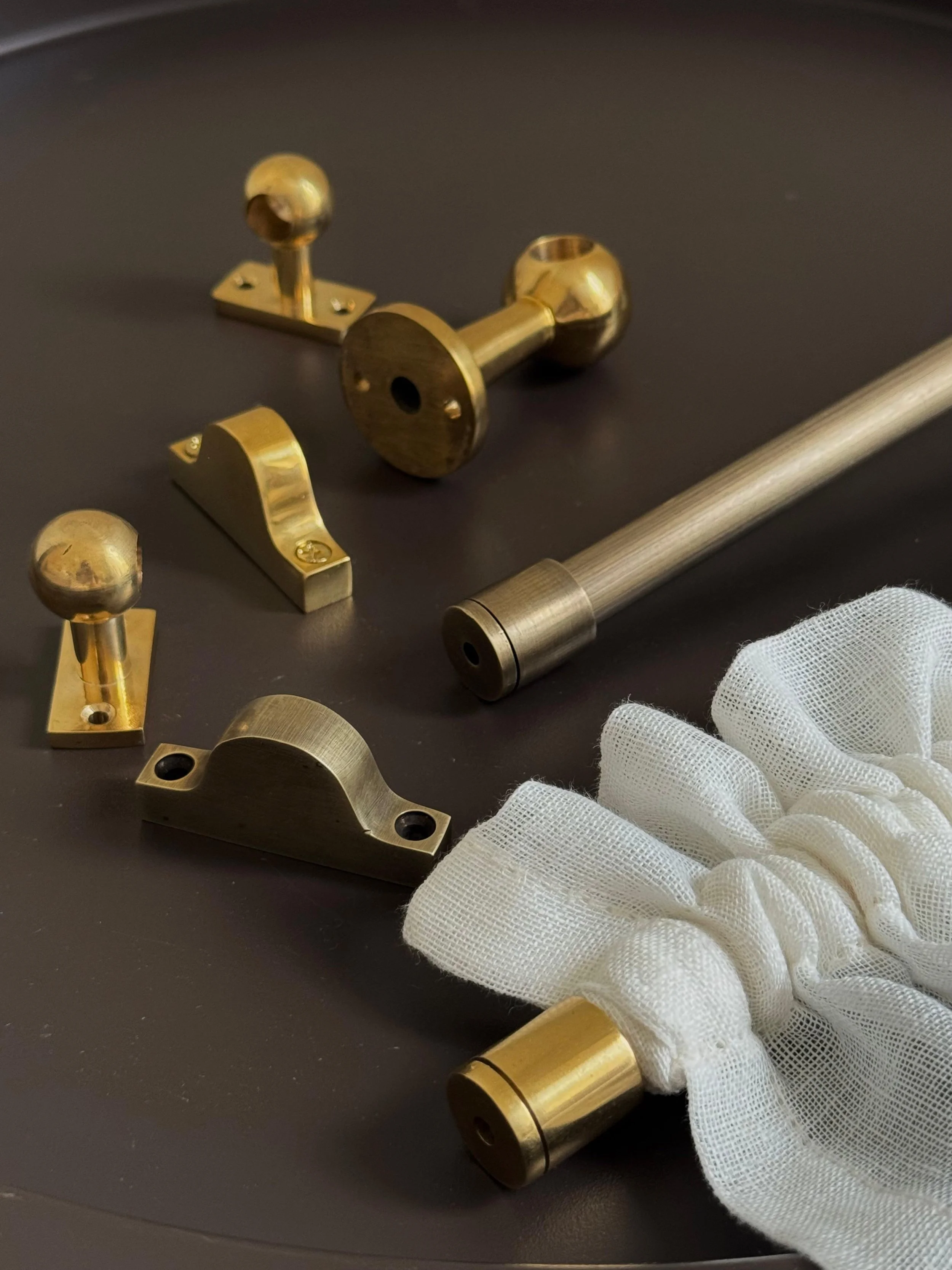 Polished brass and antique brass cafe curttain rods
