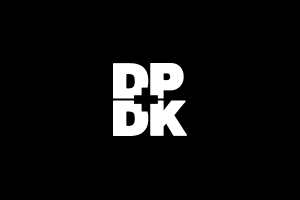 Black background with white bold text reading 'DPP DK' arranged in a grid