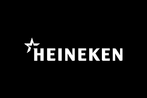 Heineken logo with a star and stylized text on a black background.
