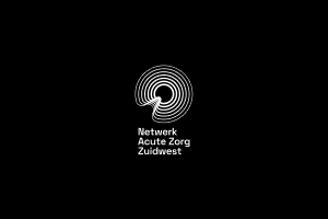 Logo with a spiral design and text that reads 'Netwerk Acute Zorg Zuidwest' on a black background.