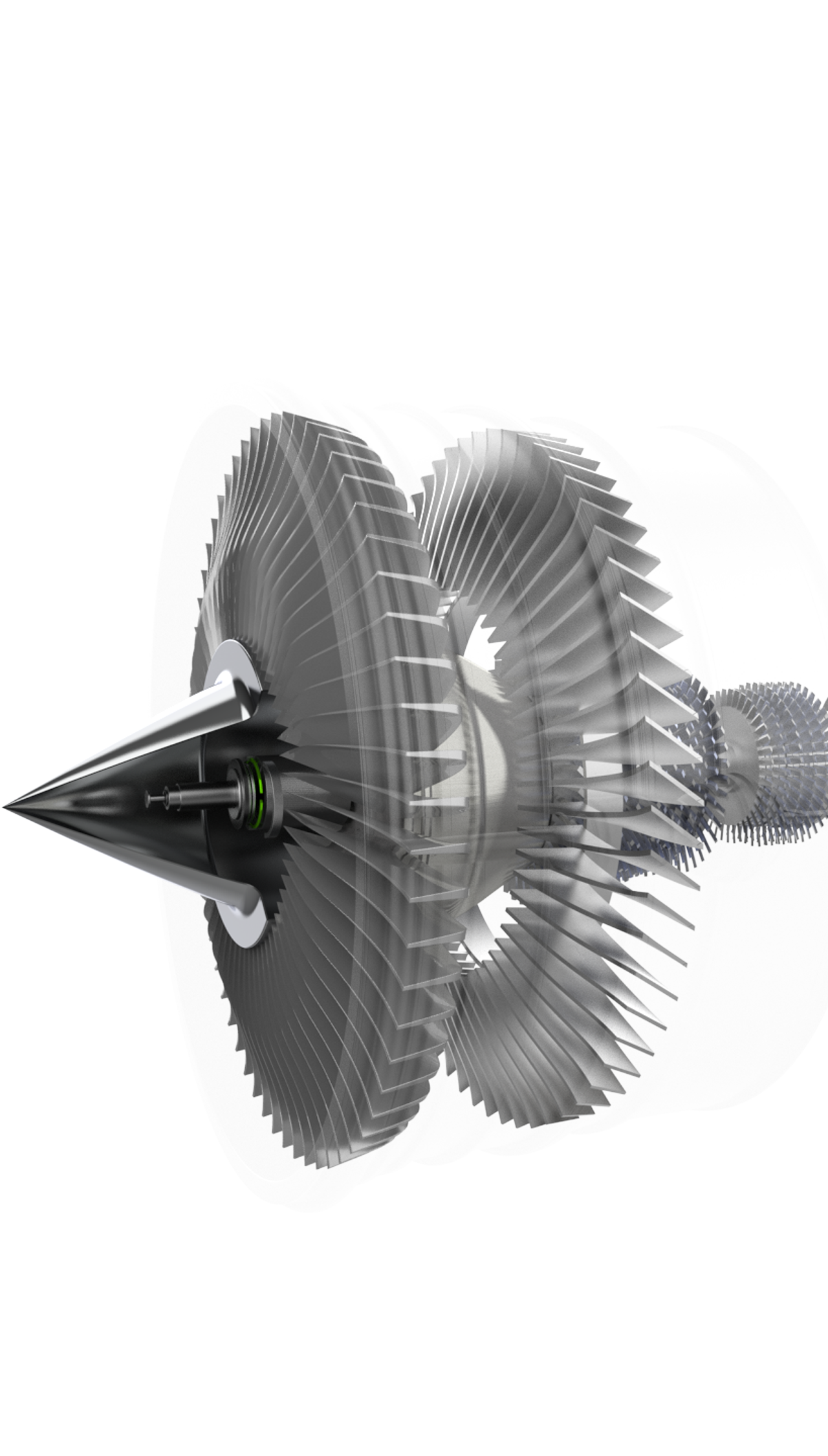 A digital illustration of a jet engine with multiple fans and blades, shown in a futuristic and mechanical style.
