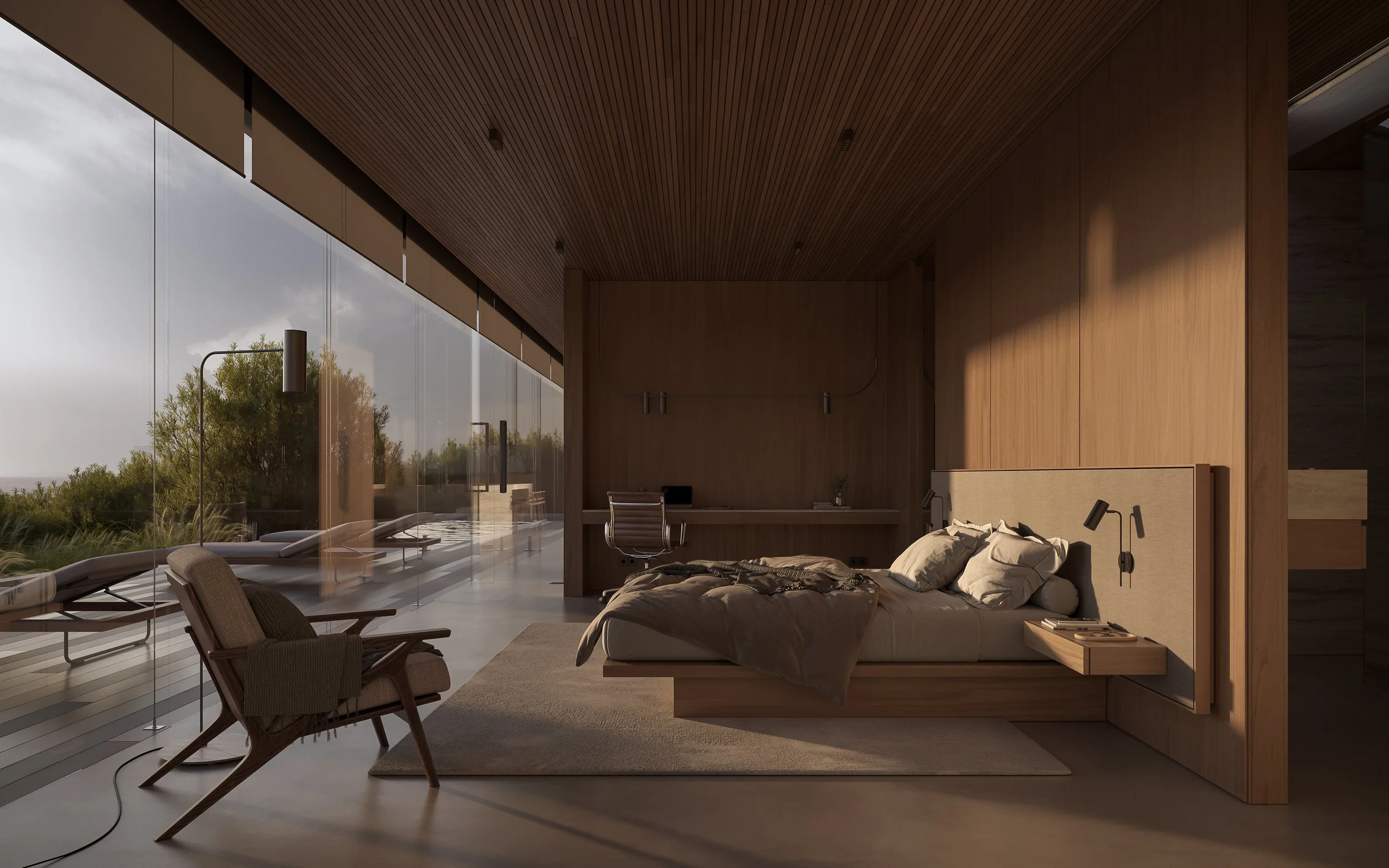 Luxury master bedroom interior 3D rendering for architectural projects