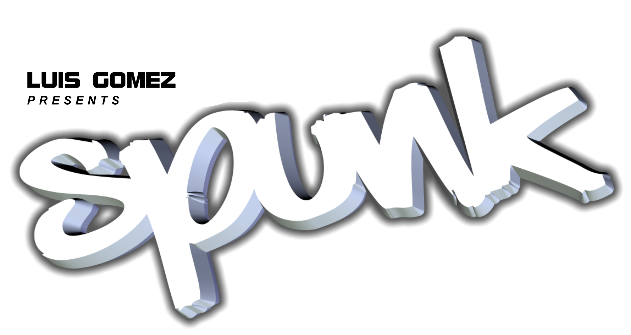The word 'spunk' in large, white, 3D text with a reflective surface against a black background.