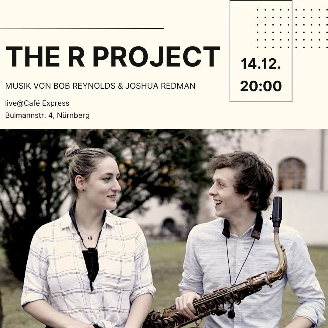 N&uuml;rnberg peeps - kommenden Donnerstag bin ich in Town und spiele mit The R Project Musik von Bob Reynolds und Joshua Redman. 

Mit dabei sind:
@michi.reiss_sax  am Tenor
@bertram_liebmann an dem Keys
@susi_lotter am Bass
@leoni.das_ an den Drums