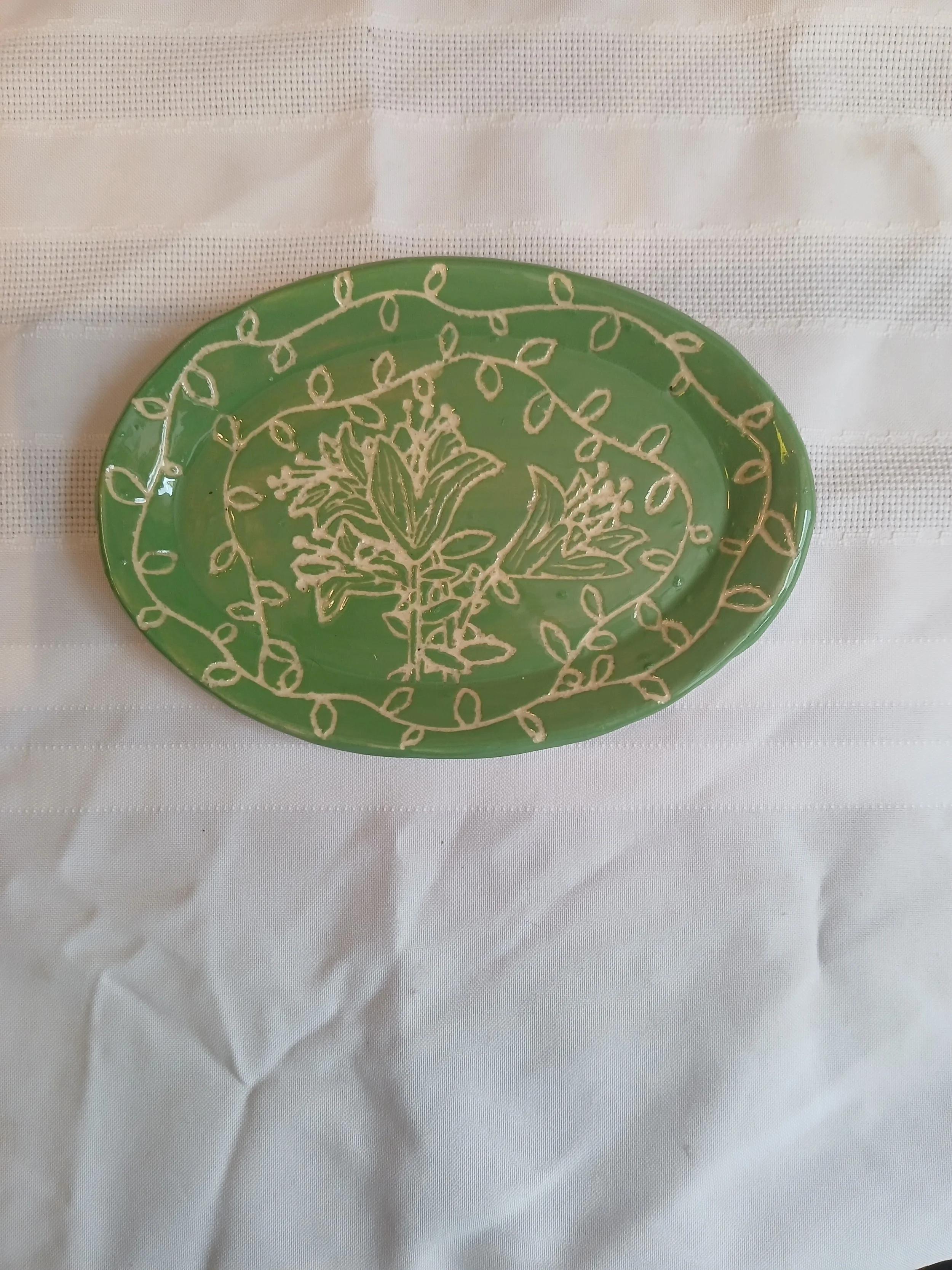 Floral Oval Sgraffito Plate