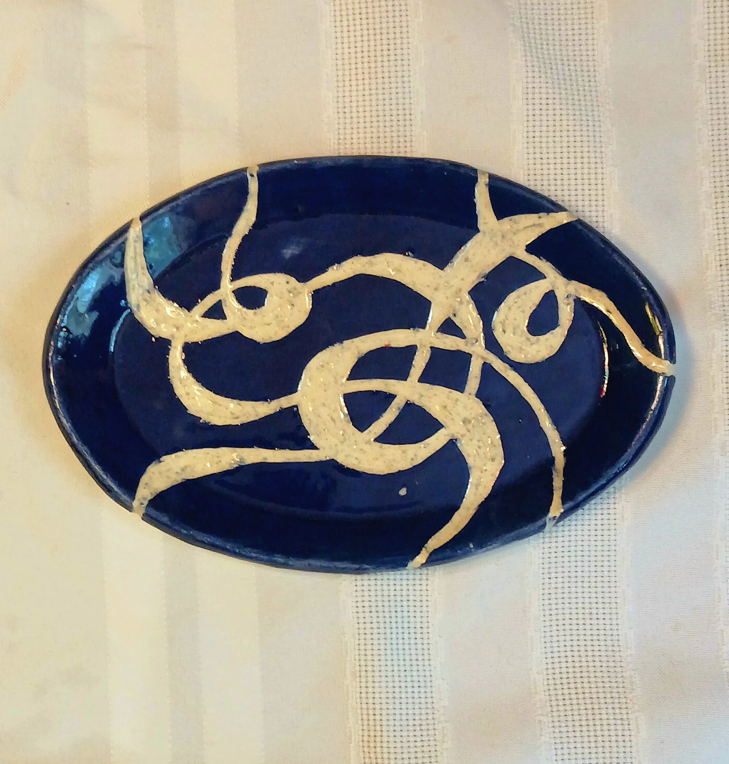 Swirly Blue Sgraffito Plate