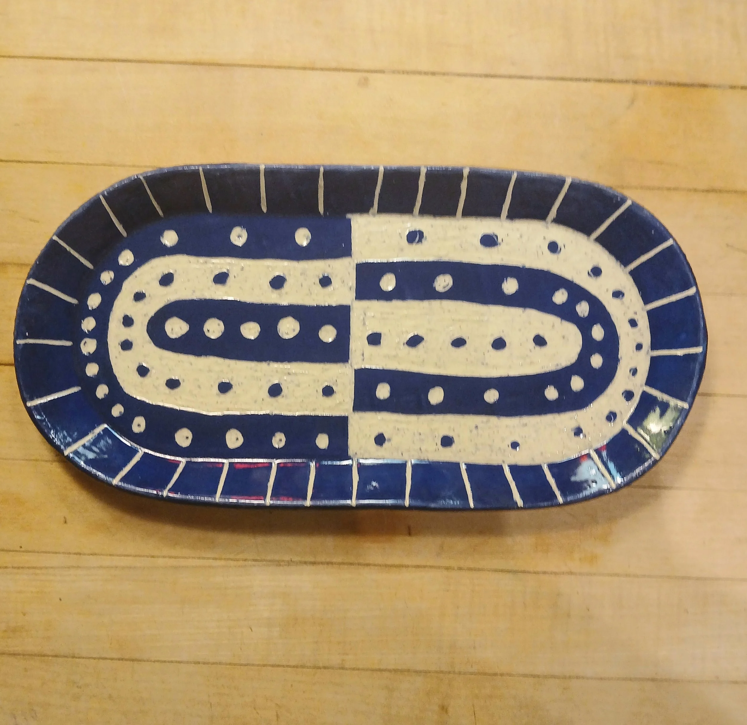 Large Blue Sgraffito Plate