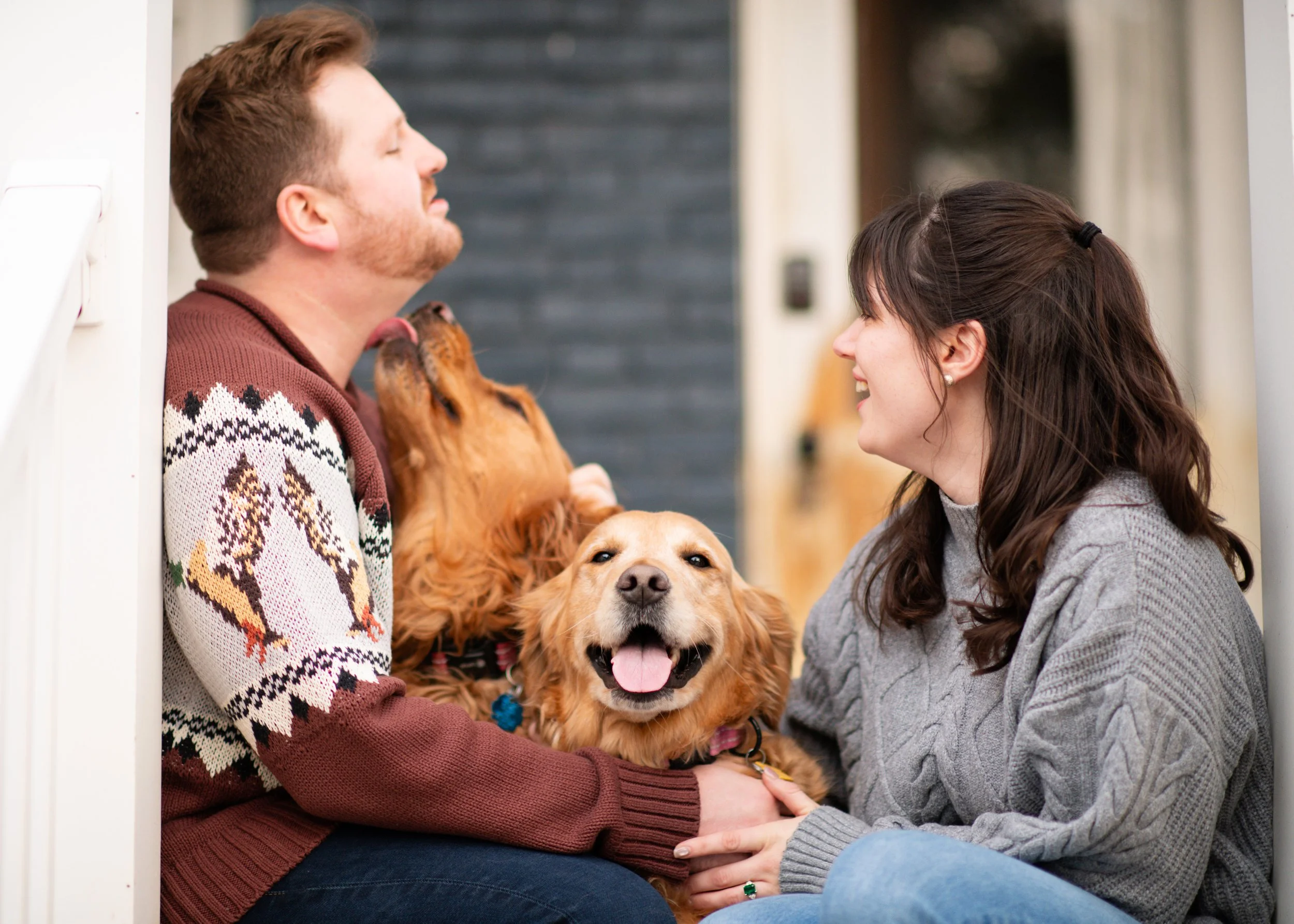 Engagement Session with two beautiful, Golden Retrievers 