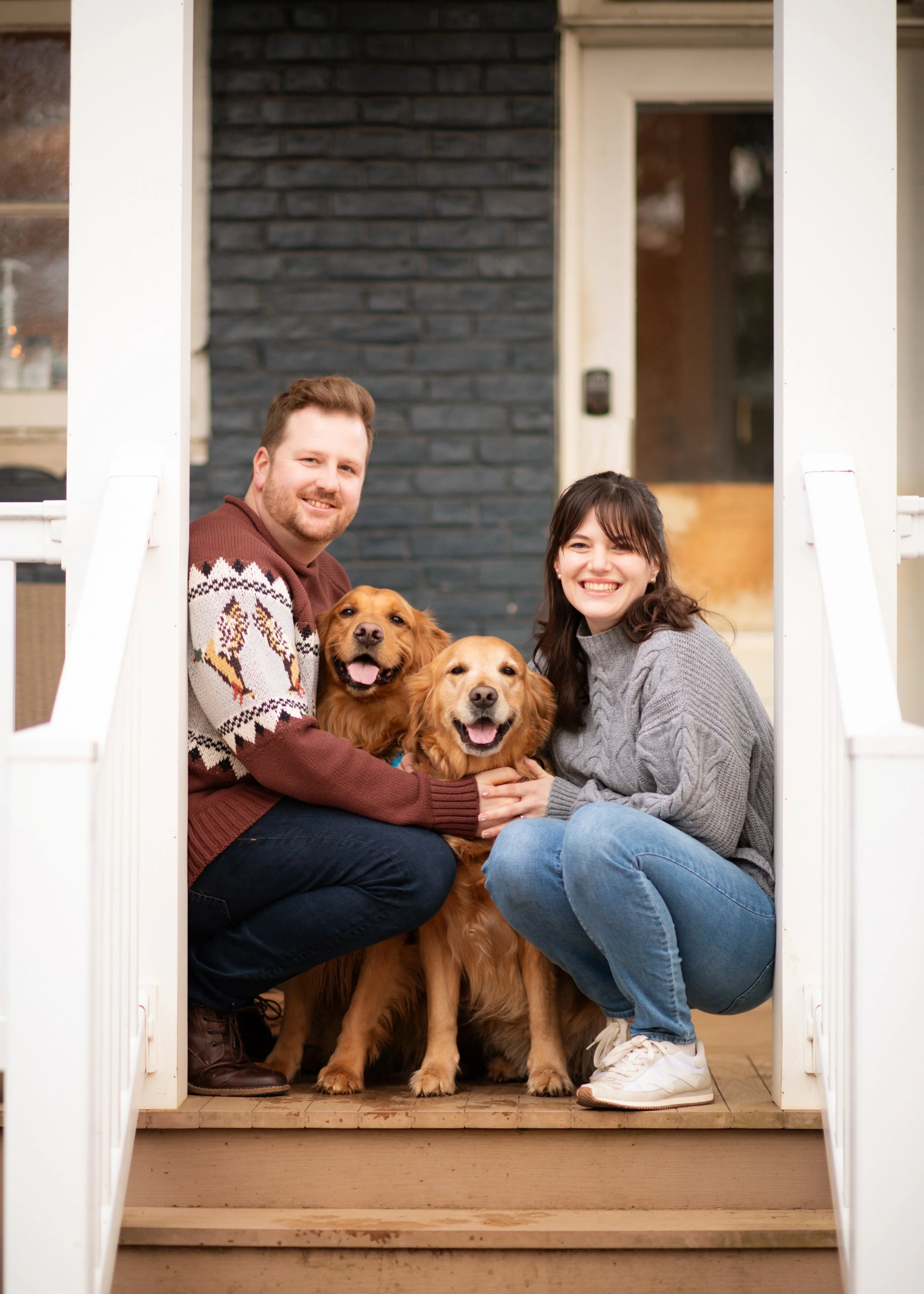 Engagement Session with two beautiful, Golden Retrievers 