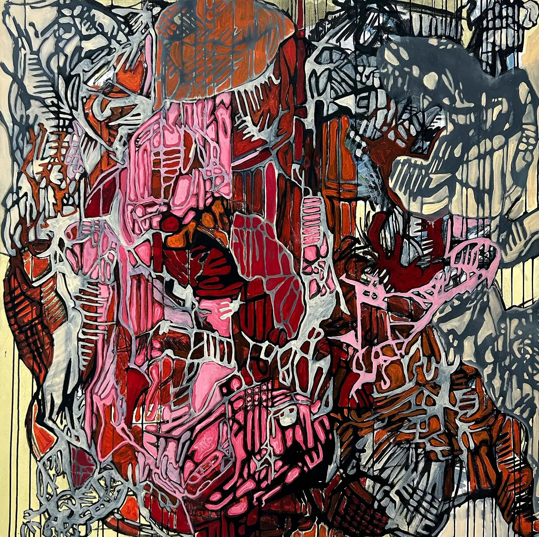 Our Body, oil + ink + charcoal, 48" x 48" x 1.5"