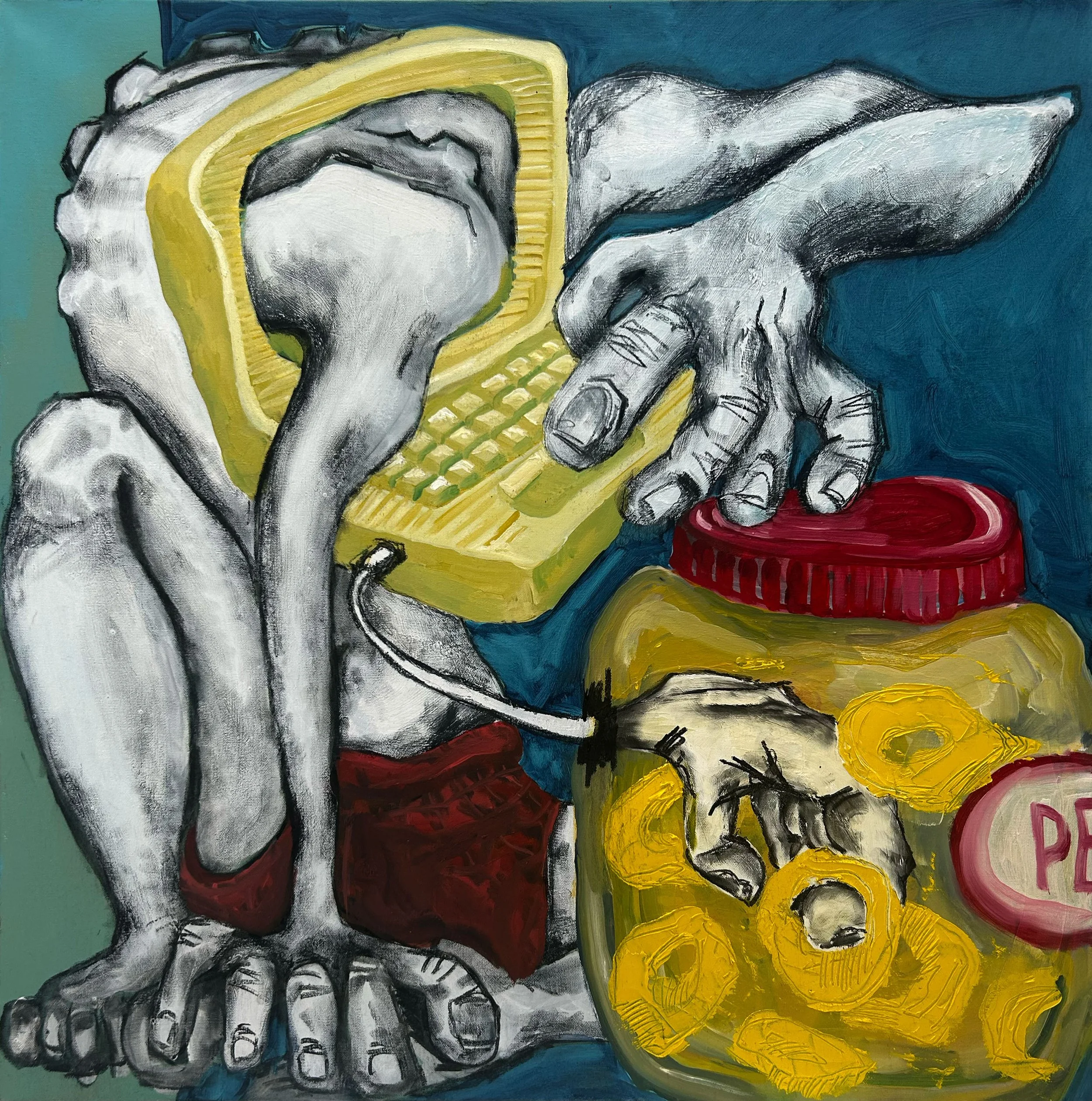 Fembot, oil + acrylic + charcoal, 36" x 36" x 1.5"