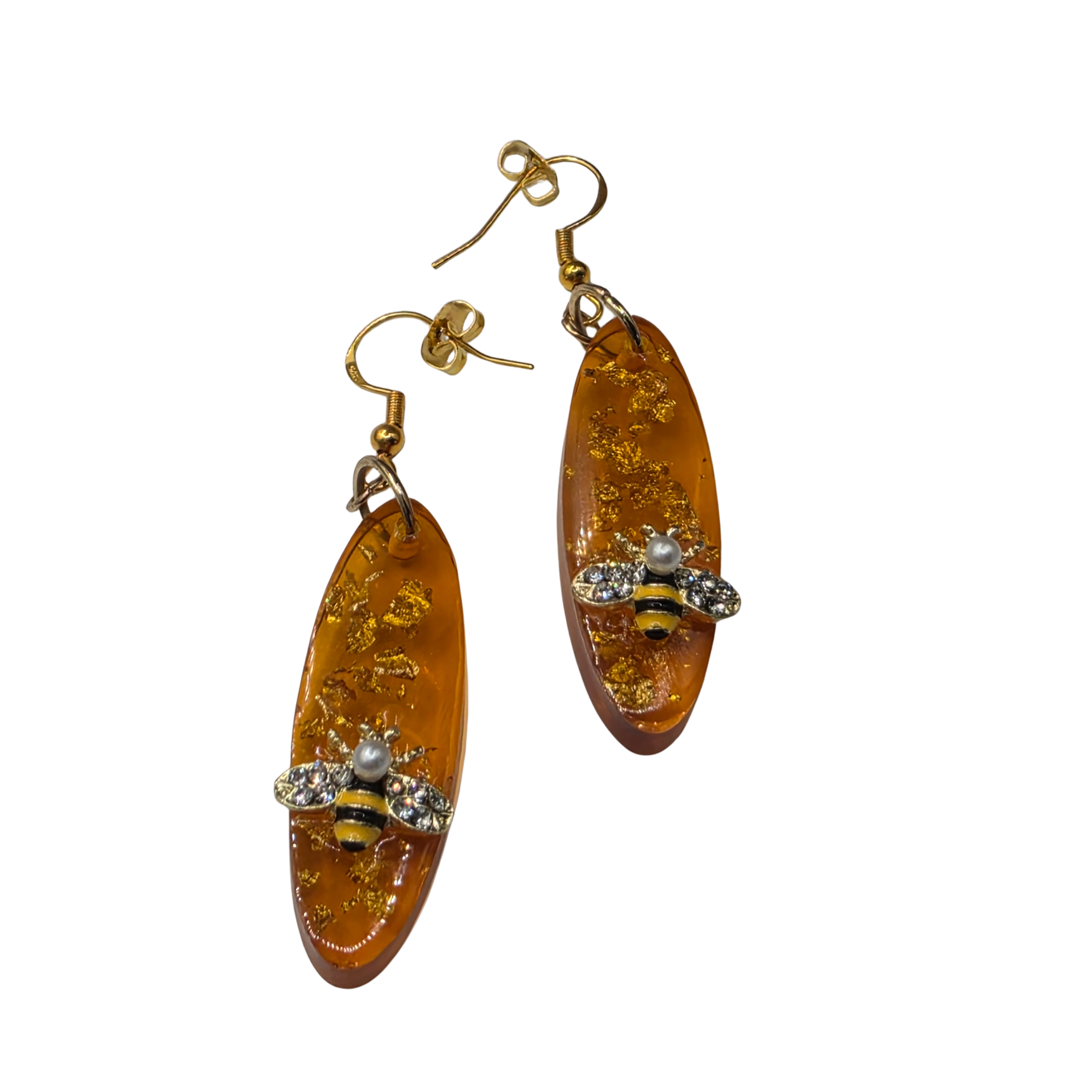 Golden Honey Bee Drop Earrings