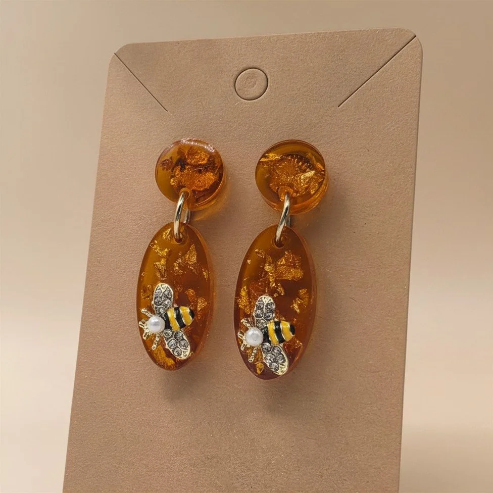 Golden Honey Bee Drop Earrings