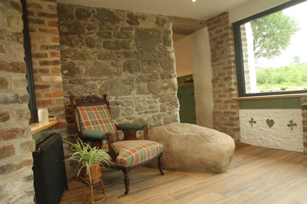 Restored stone farmhouse interior 