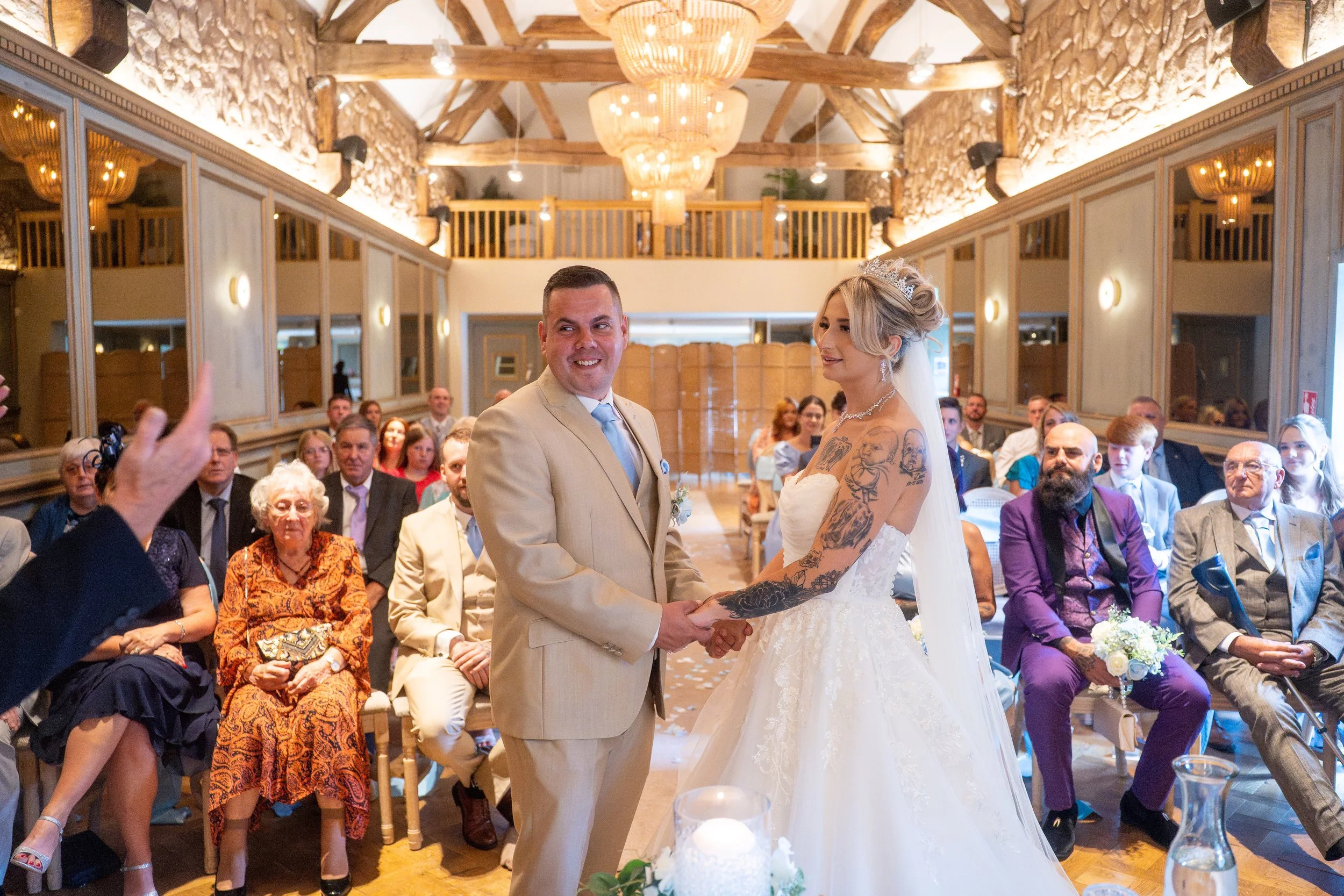 the manor, greaby, wirral wedding photography, couple inside in ceremony