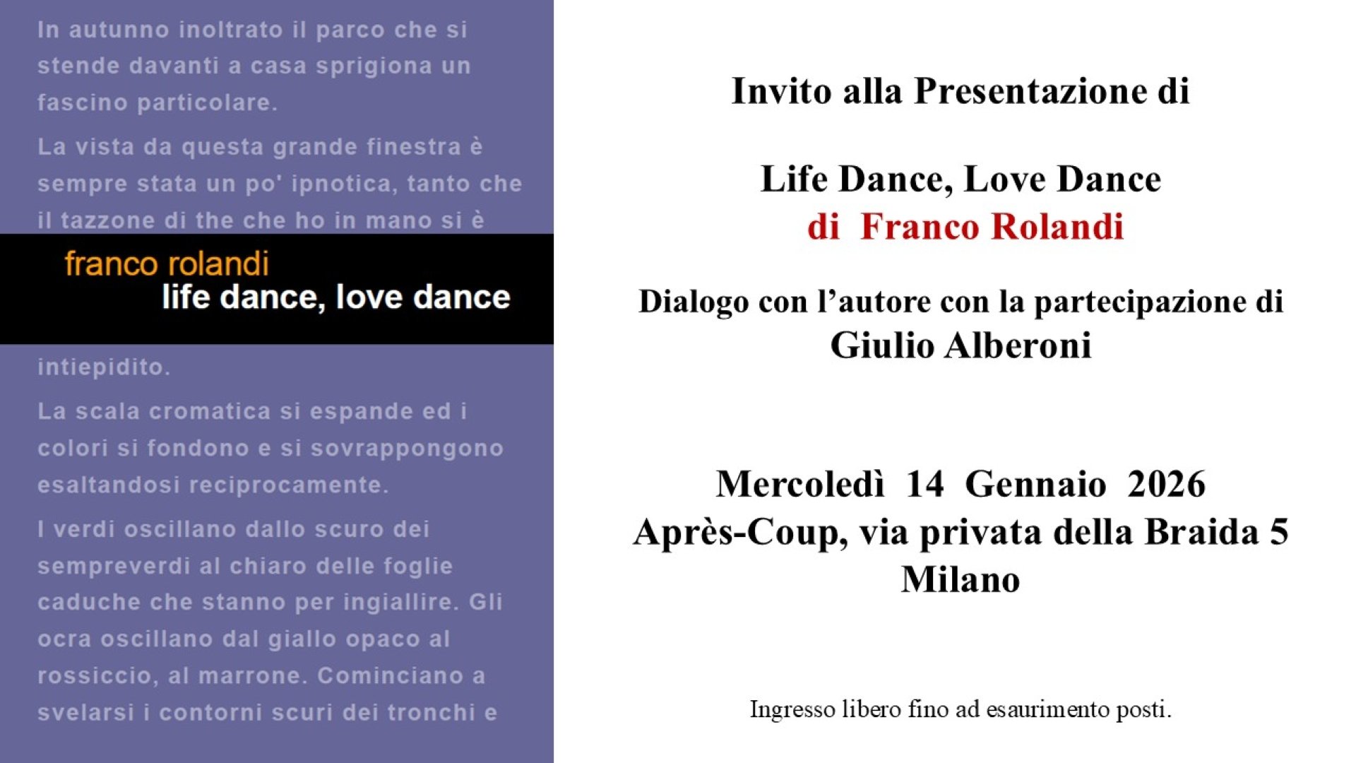 Presentazione LIFE DANCE, LOVE DANCE