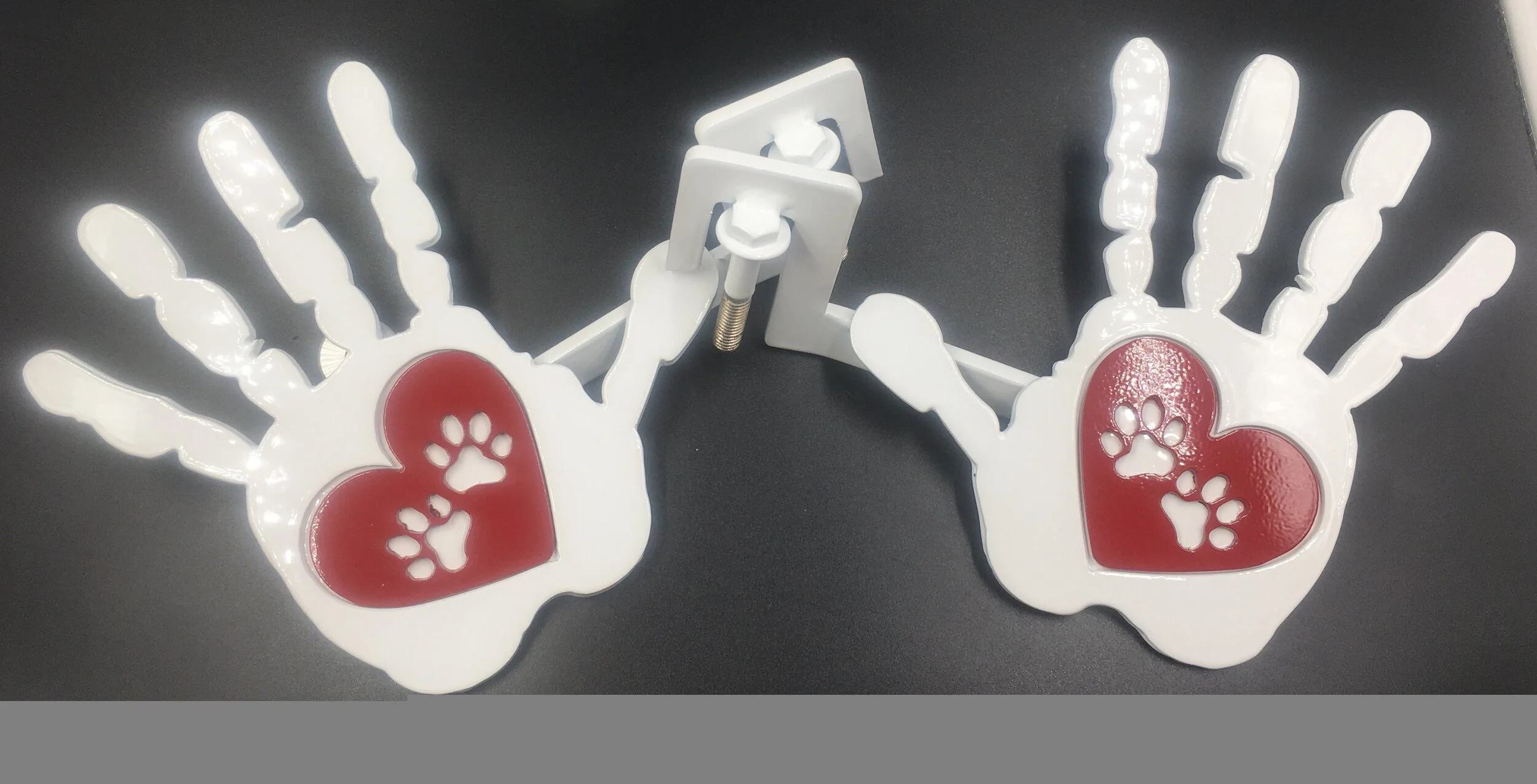 Custom Hand-Shaped Jeep Foot Pegs with Heart and Paw Design