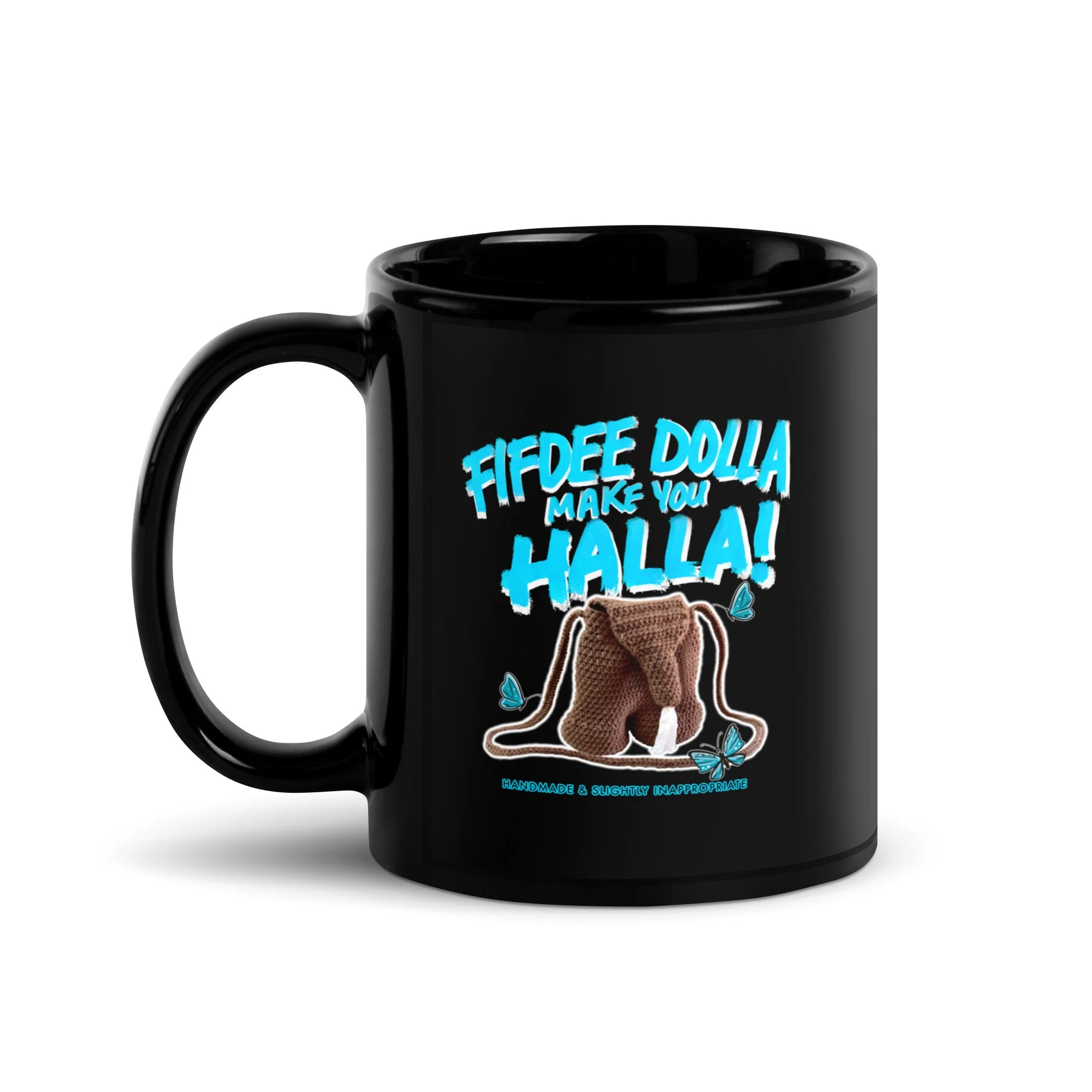 $50 make you Halla! Zandra's Nut Sack and Logo Black Coffee Mug