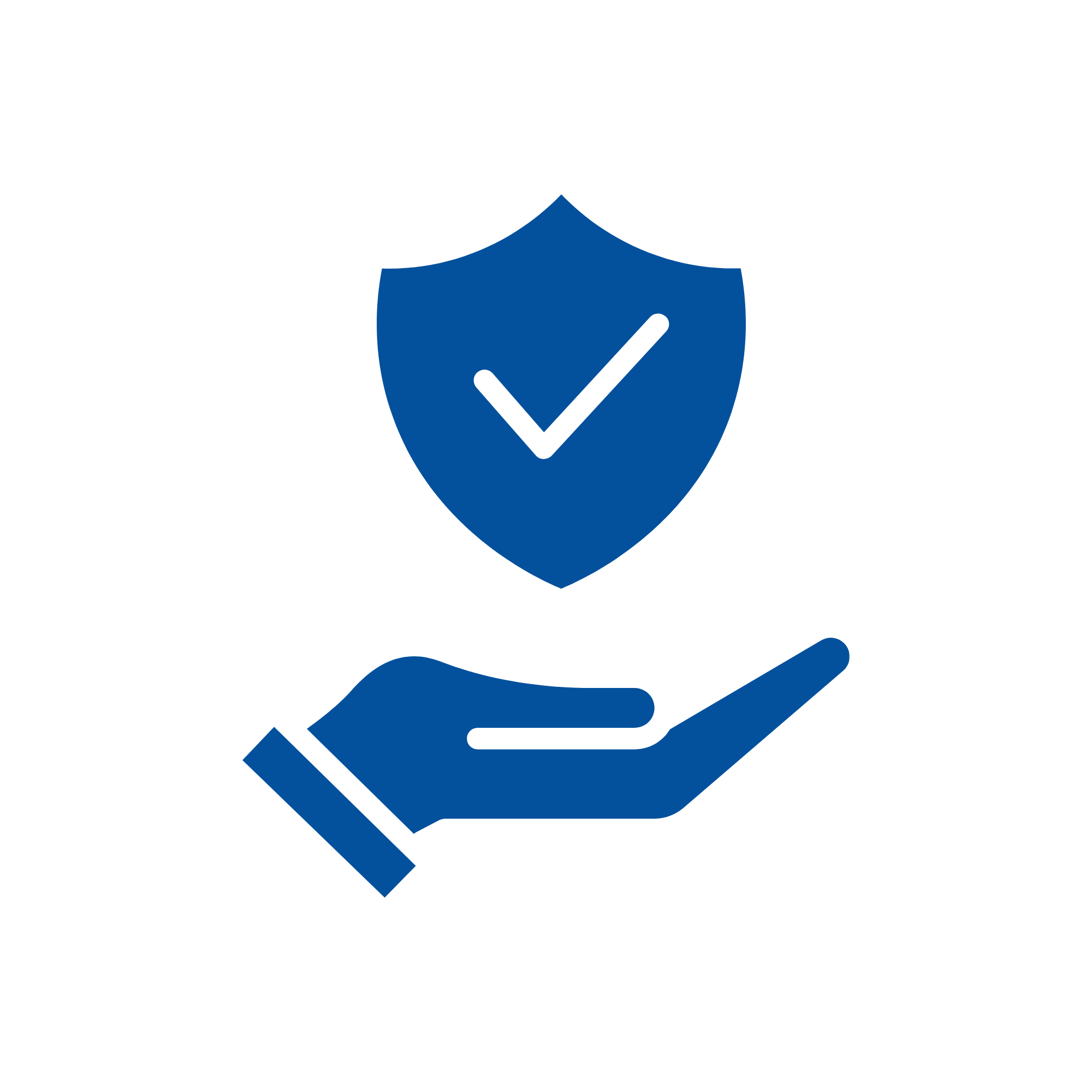 Illustration of a hand holding a shield with a checkmark, symbolizing protection or security.