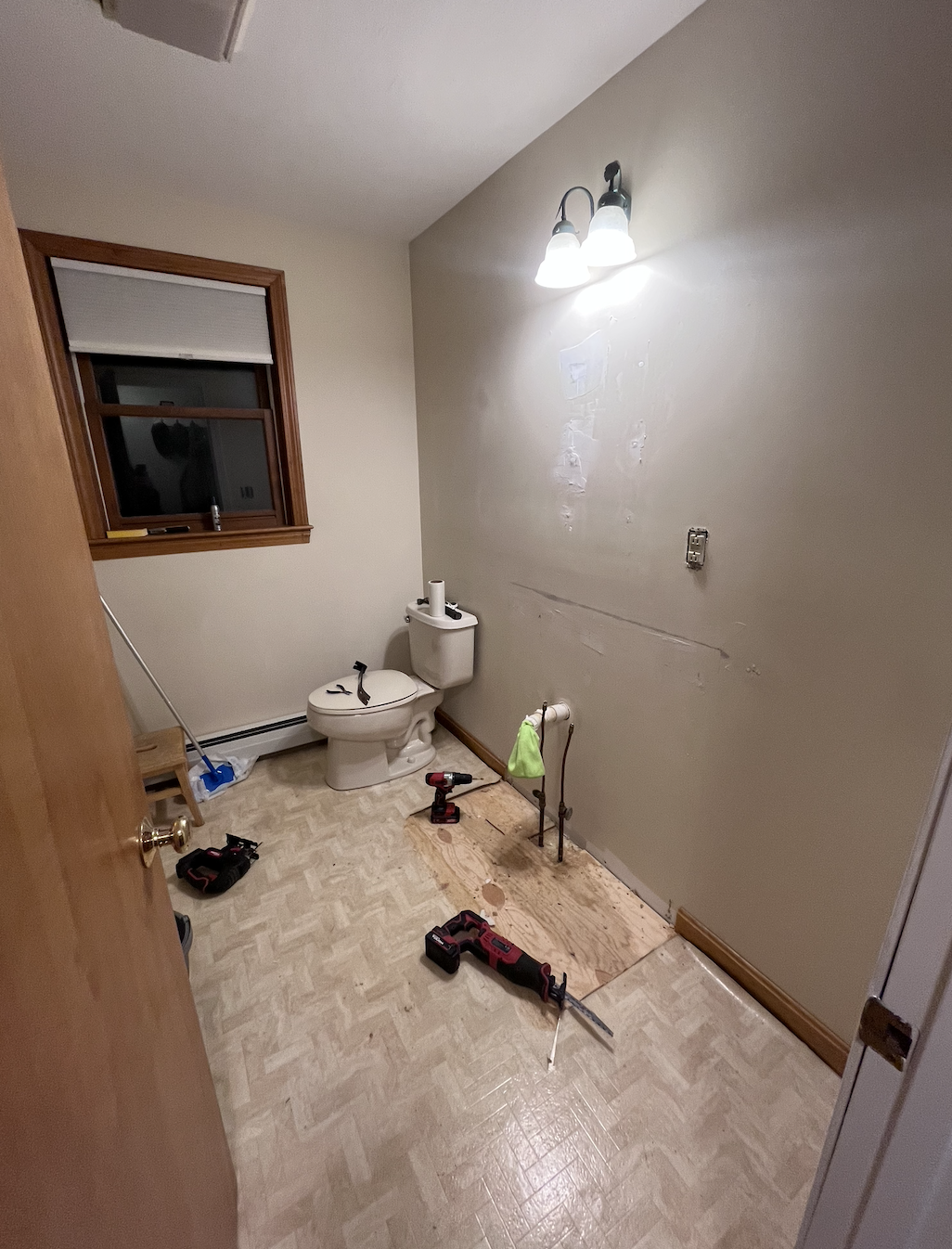 Started by taking out the vanity, sink and the medicine cabinet.