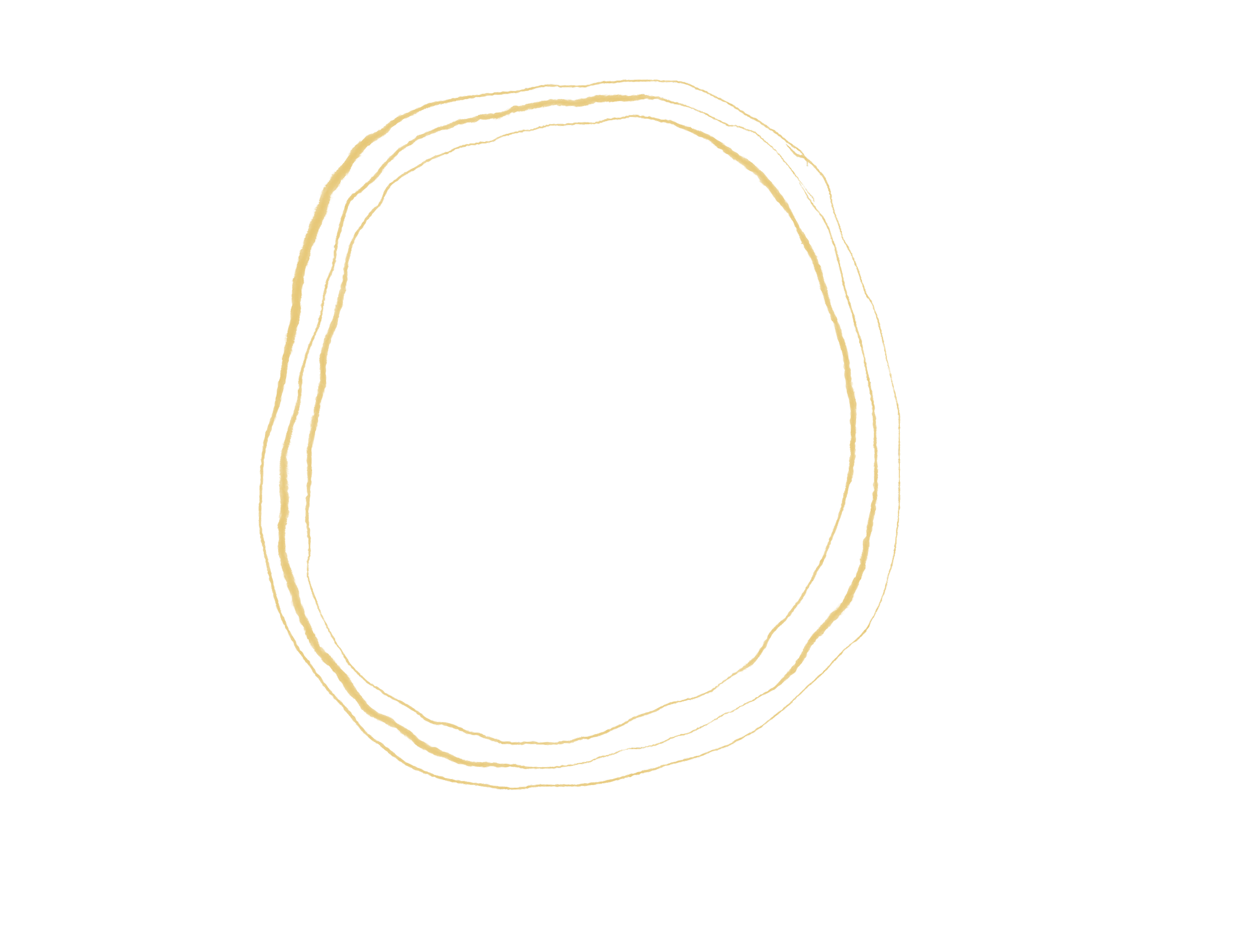 Gold outline drawing of a rainbow on a black background.