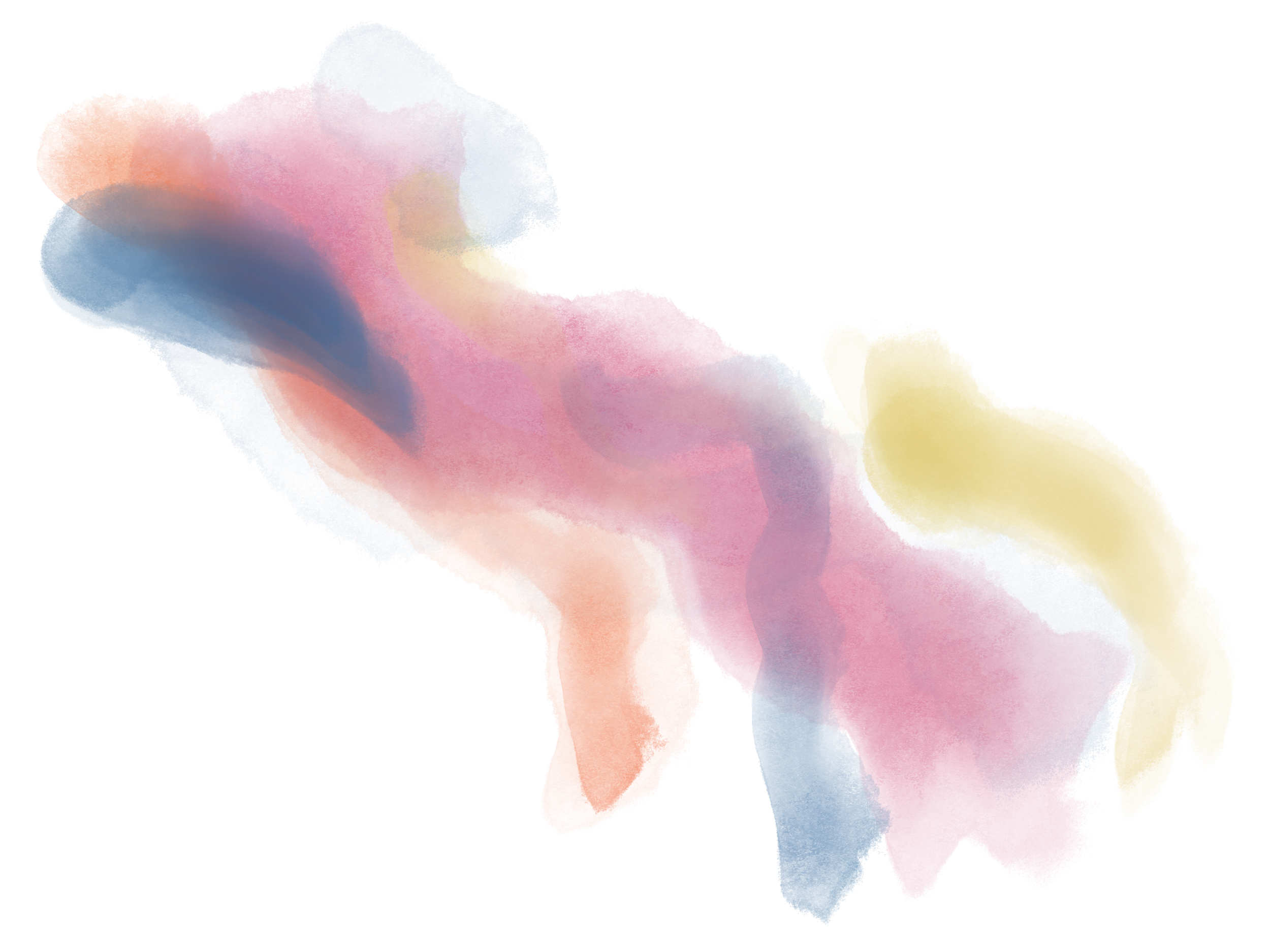 Abstract colorful splash of paint with shades of blue, pink, yellow, orange, and red on a black background.