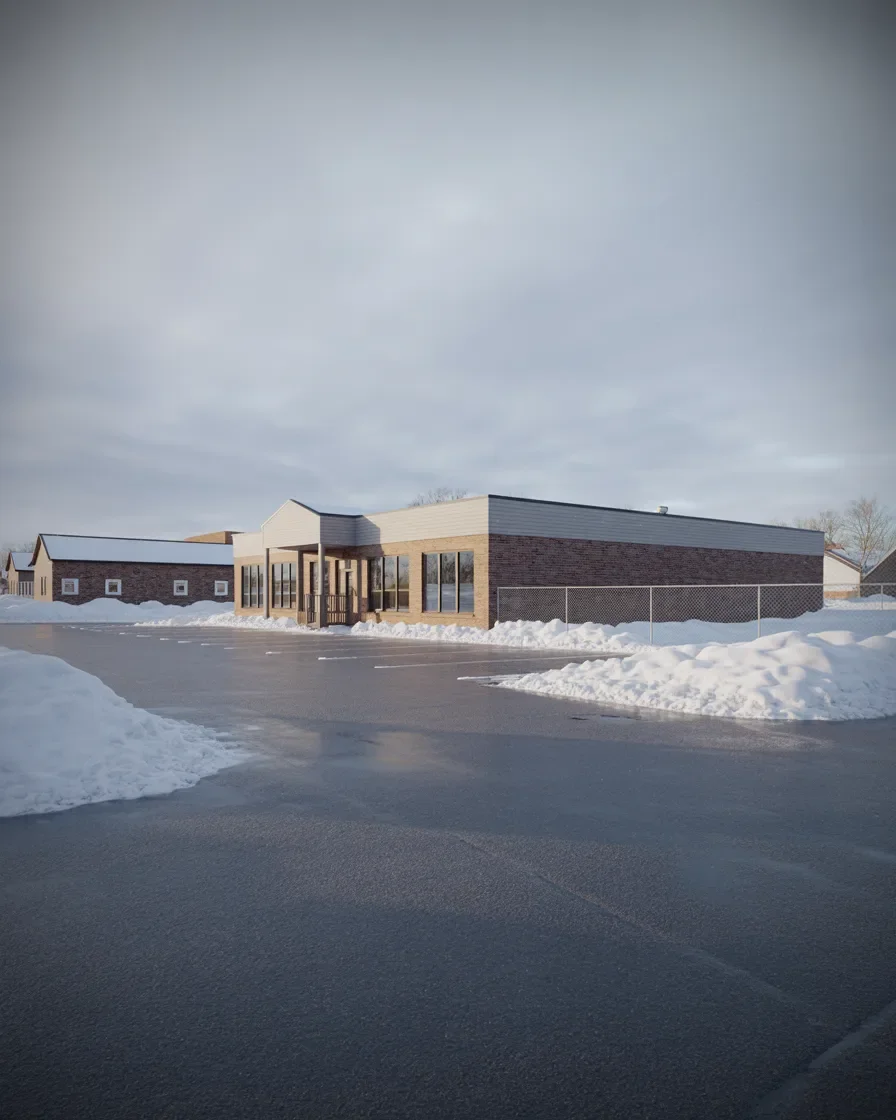 Commercial property services Northern Michigan snow plowing cleared parking lot small business exterior winter