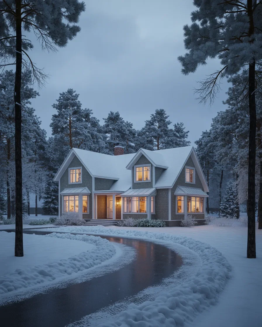 Driveway snow removal Benzie County Michigan home cleared winter morning ready to leave