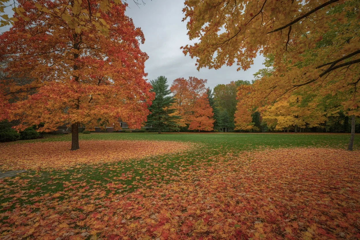 Leaf removal and fall yard cleanup service in Frankfort Michigan showing cleared lawn