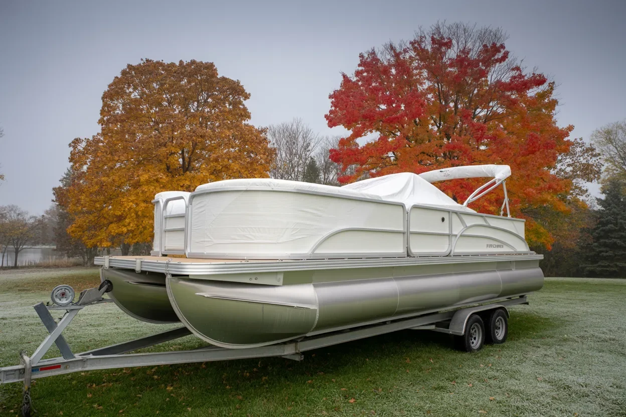 Boat shrink wrap and winterization service Northern Michigan on-site at residential property
