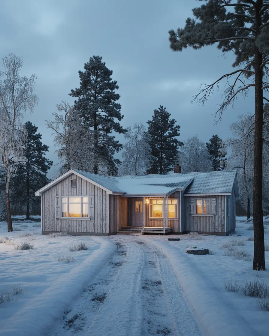 Residential home in Frankfort Michigan in winter showing snow-covered yard and driveway needing property services
