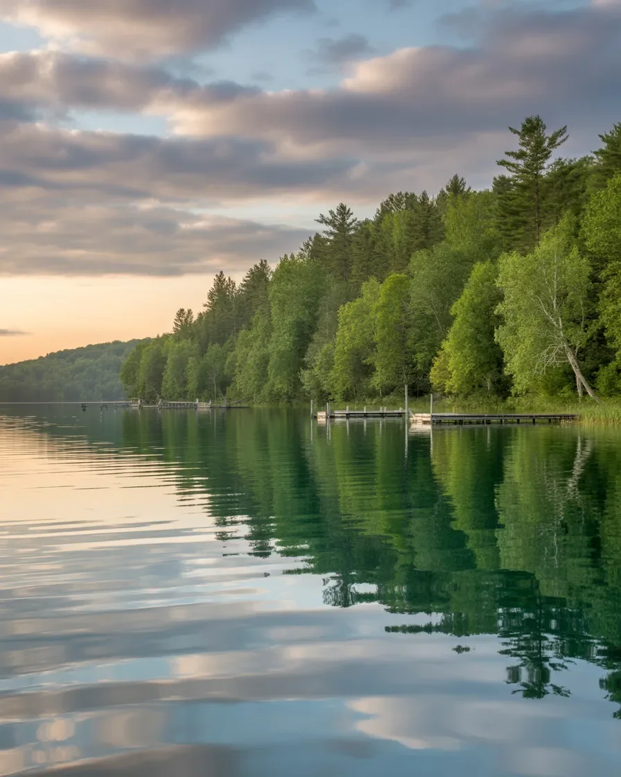 Crystal Lake Beulah Michigan Benzie County property services northern michigan summer morning