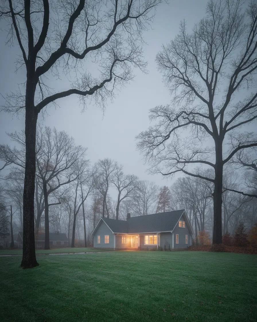 Northern Michigan home fall yard cleared leaves ready for winter bare trees clean lawn FAQ