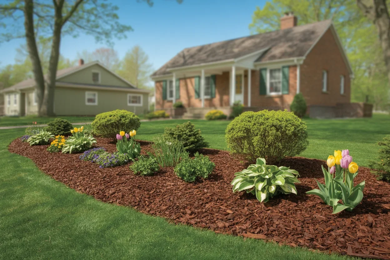 Mulch installation and landscaping service at residential property in Benzie County Michigan