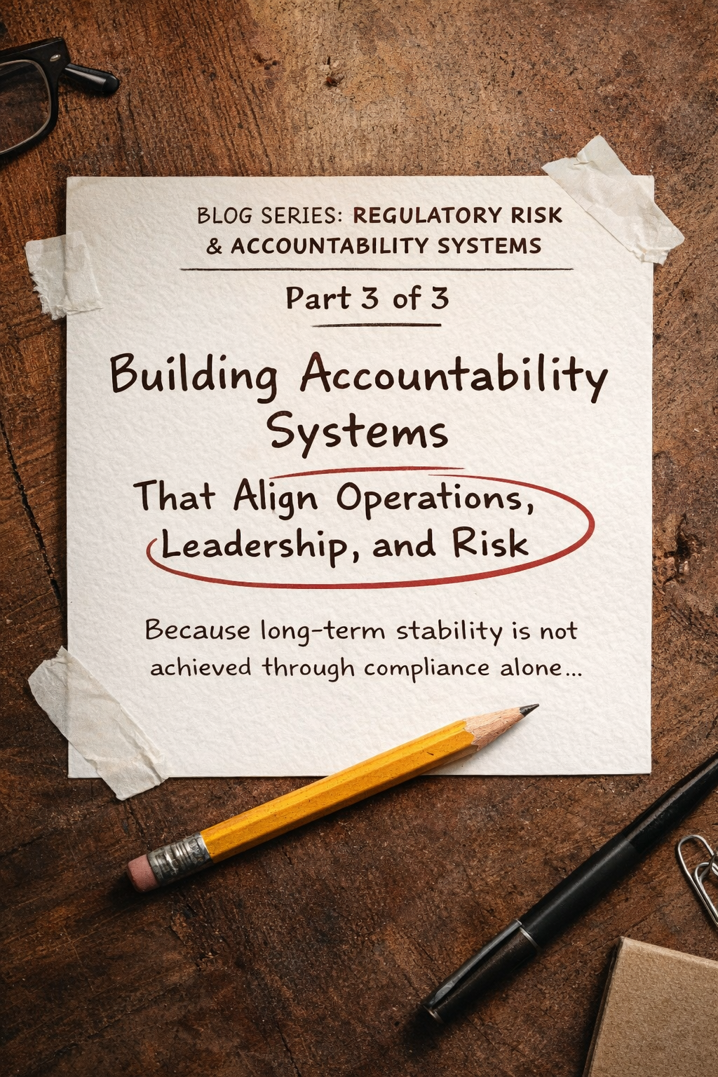 Blog Series: Regulatory Risk &amp; Accountability Systems Part 3 of 3 — Building Accountability Systems That Align Operations, Leadership, and Risk