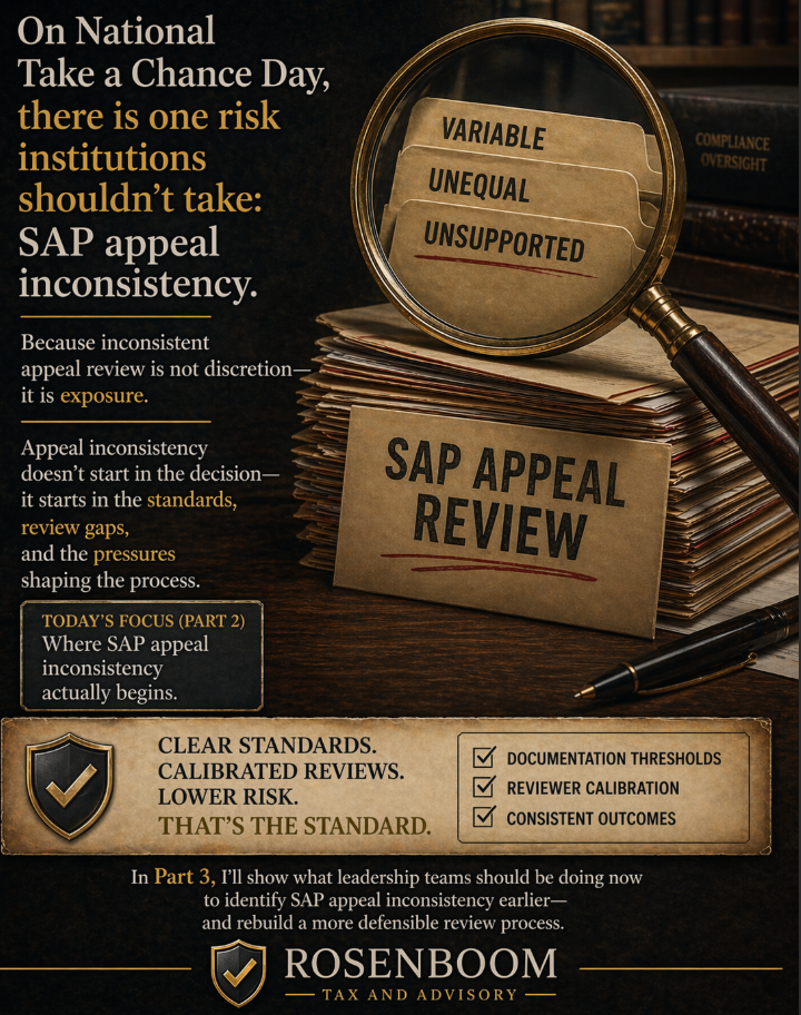 Where SAP Appeal Inconsistency Actually Begins A National Take a Chance Day Perspective on Documentation, Review Standards, and Institutional Risk