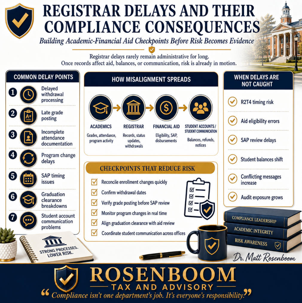 When Academics, Financial Aid, and the Registrar Drift Out of Alignment: Registrar Delays and Their Compliance Consequences Registrar Delays Rarely Stay Administrative for Long
