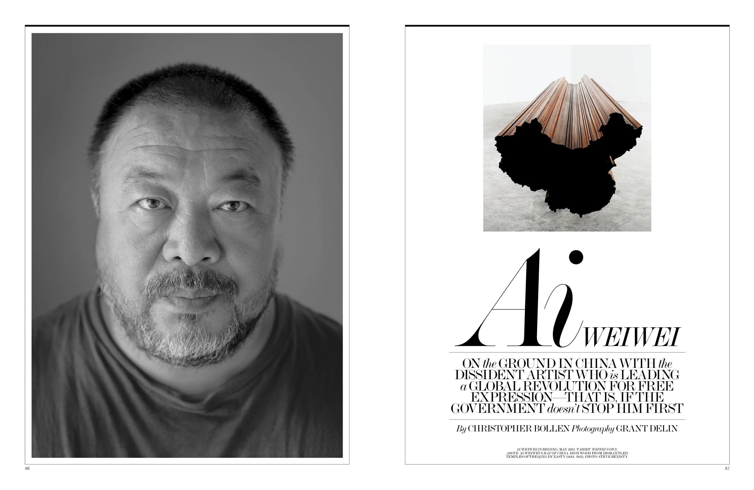 Ai Weiwei, photographed by Grant Delin for the August 2013 issue while still under house arrest in Beijing. Read the interview here.