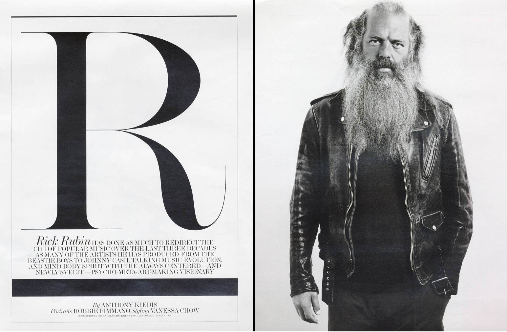 Rick Rubin, photographed by Robbie Fimmano and interviewed by Anthony Kiedis for the February 2011 issue. Read the interview here.