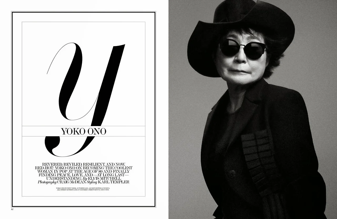 Yoko Ono, photographed by Craig McDean and interviewed by Elvis Mitchell for the December 2013/January 2014 issue. Read the interview here.