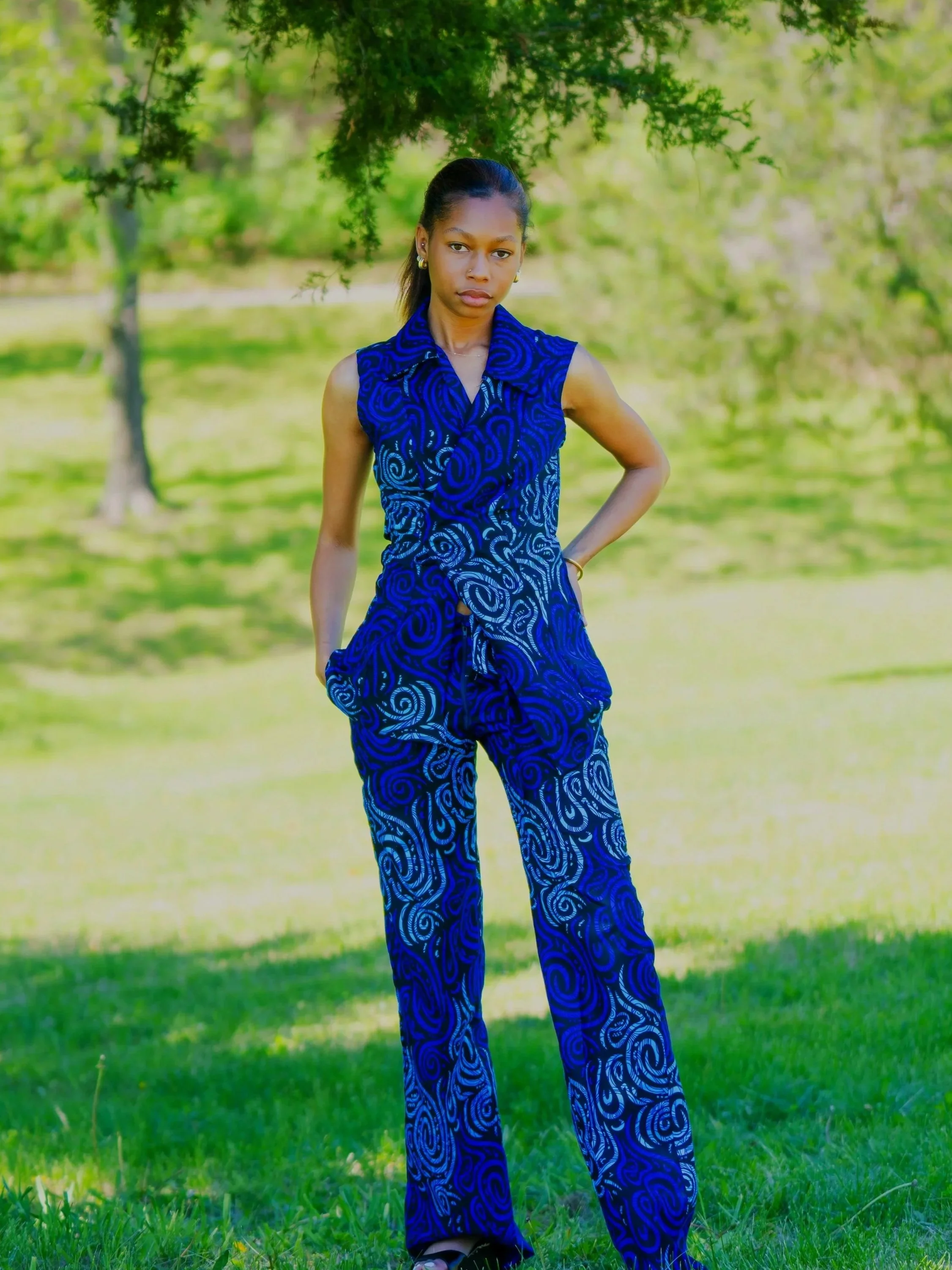 A wrap around top with palazzo pant