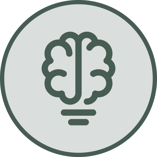 Outline of a human brain inside a circle.