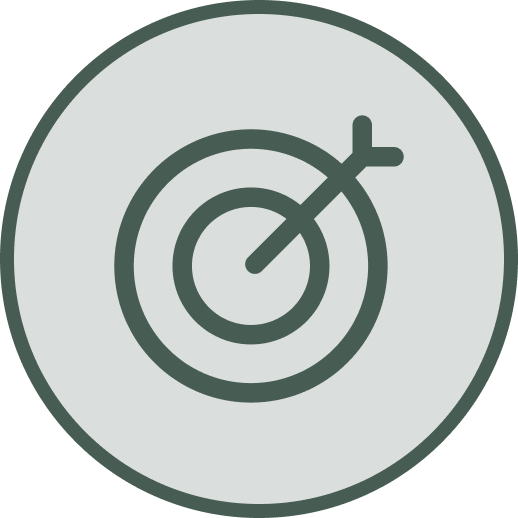A dark green circular icon with a white checkmark and target bullseye design in the center.