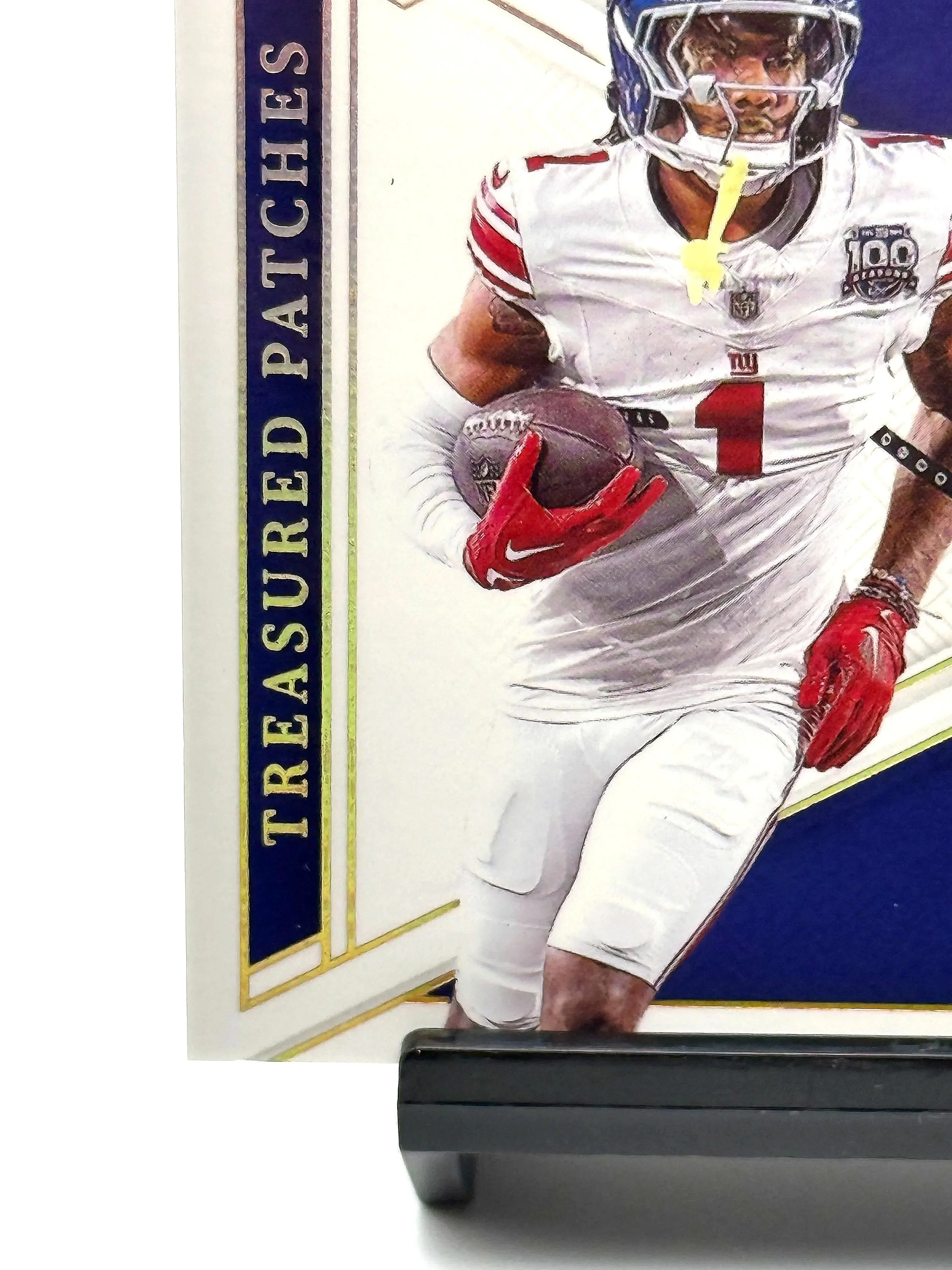 2024 National Treasures Malik Nabers Gold Rookie /10 3-Color Patch TP-MNS Giants Football Card  Bottom Left Corner