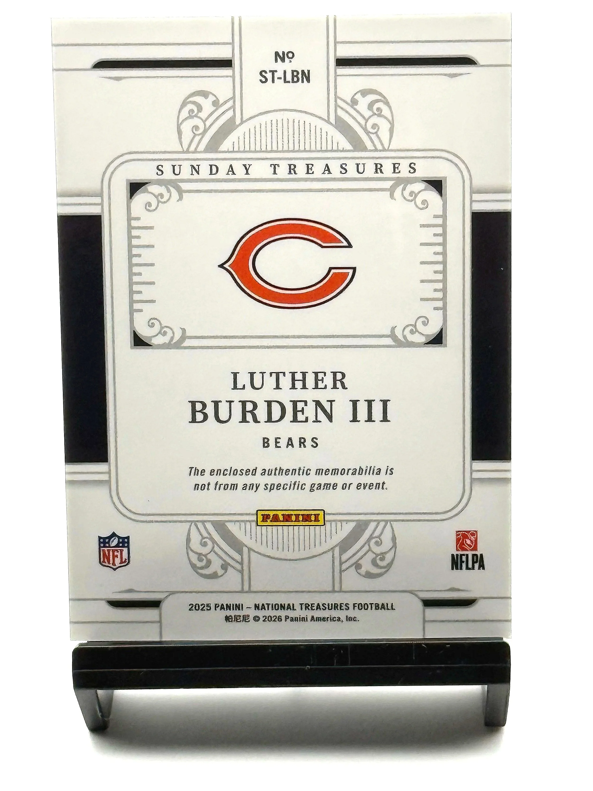 2025 National Treasures Luther Burden III Sunday Treasures Dual Patch RC #ST-LBN football card back