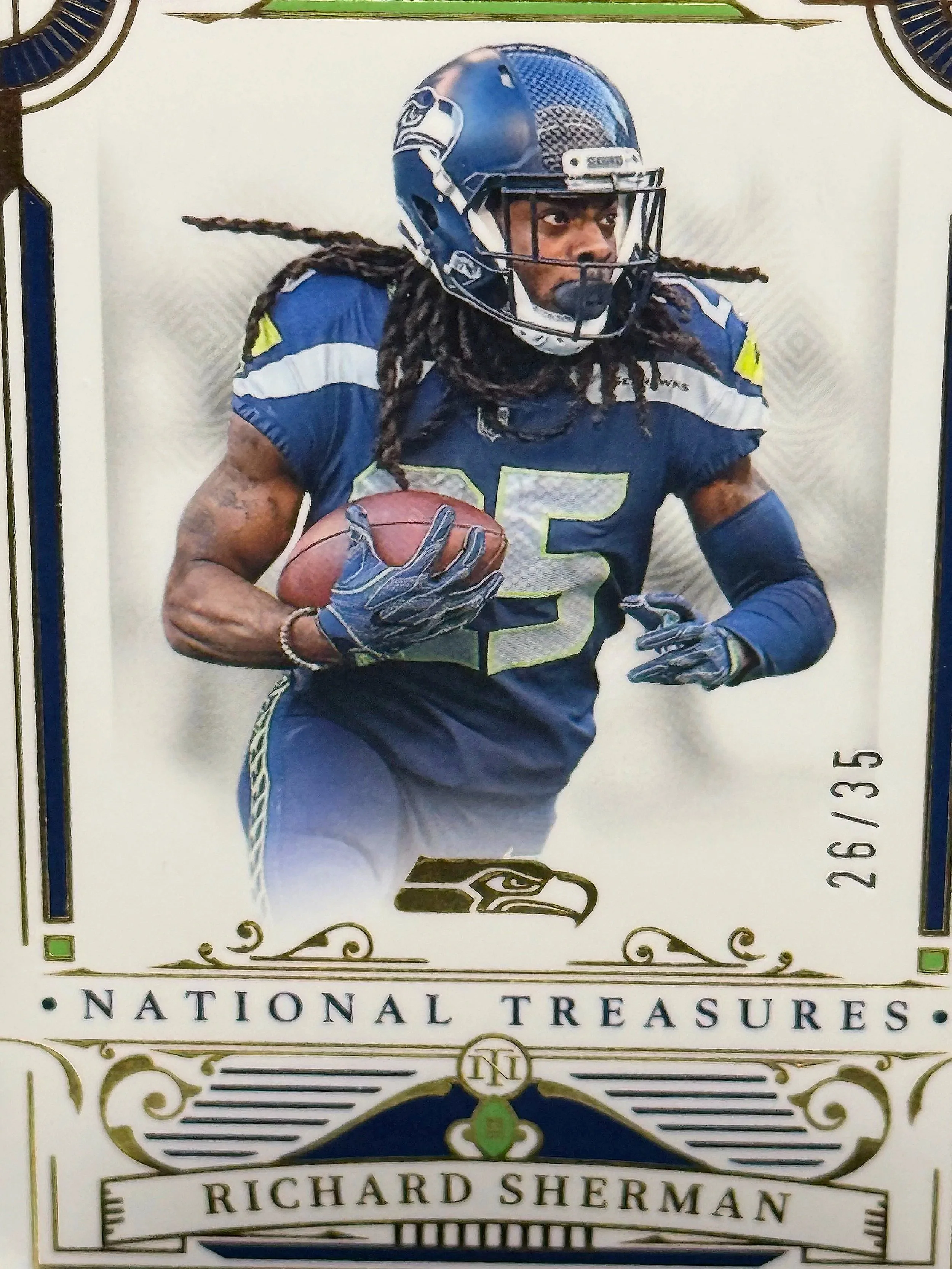 2025 National Treasures Richard Sherman /35 Seahawks football card front detail