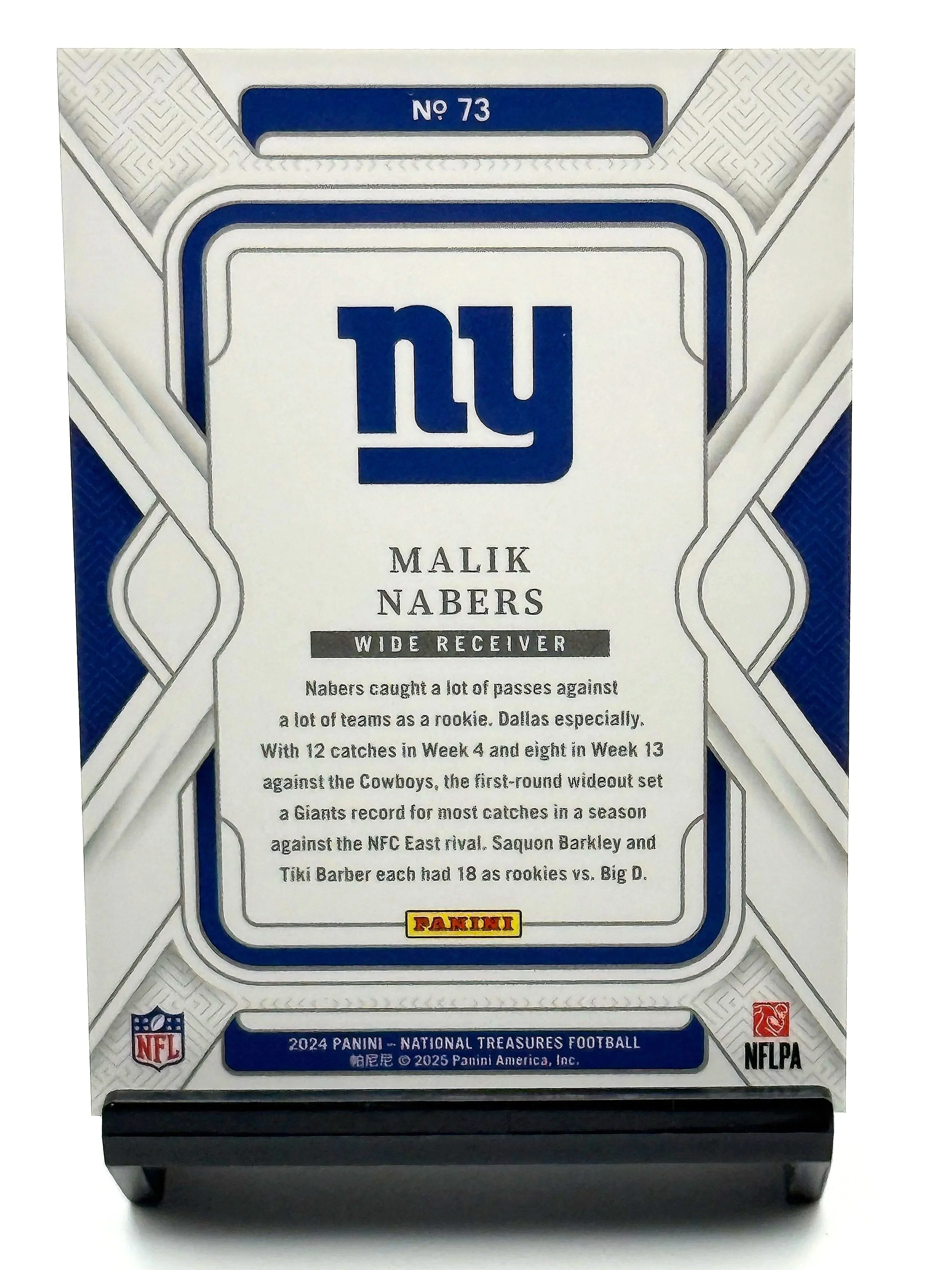 2024 National Treasures Malik Nabers Emerald Rookie #73 /10 Giants Football Card Back