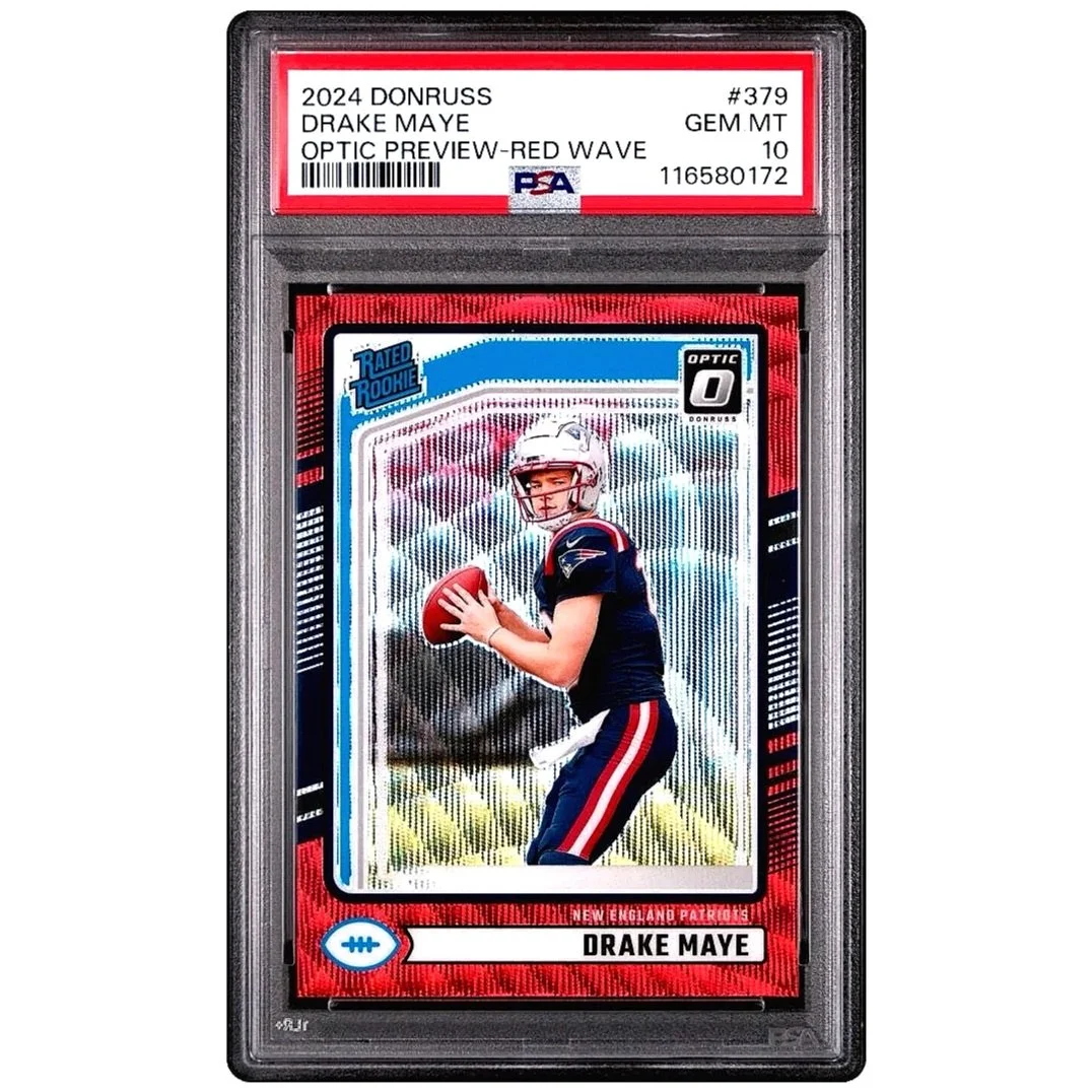 2024 Donruss Drake Maye Optix Preview-Red Wave #379 PSA10 - Patriots Football Card Front