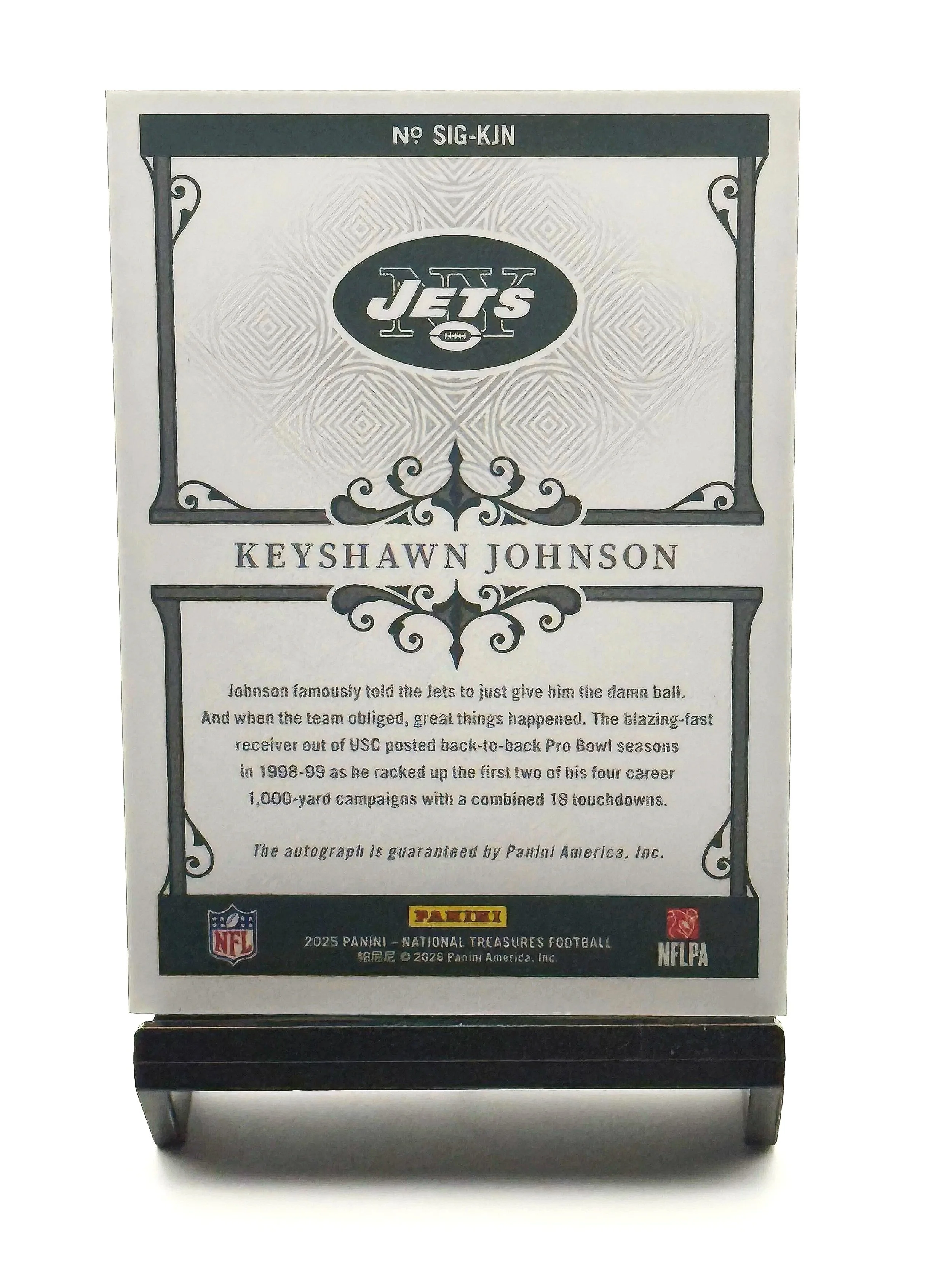 2025 National Treasures Keyshawn Johnson Signatures NT #SIG-KJN - Jets football card back